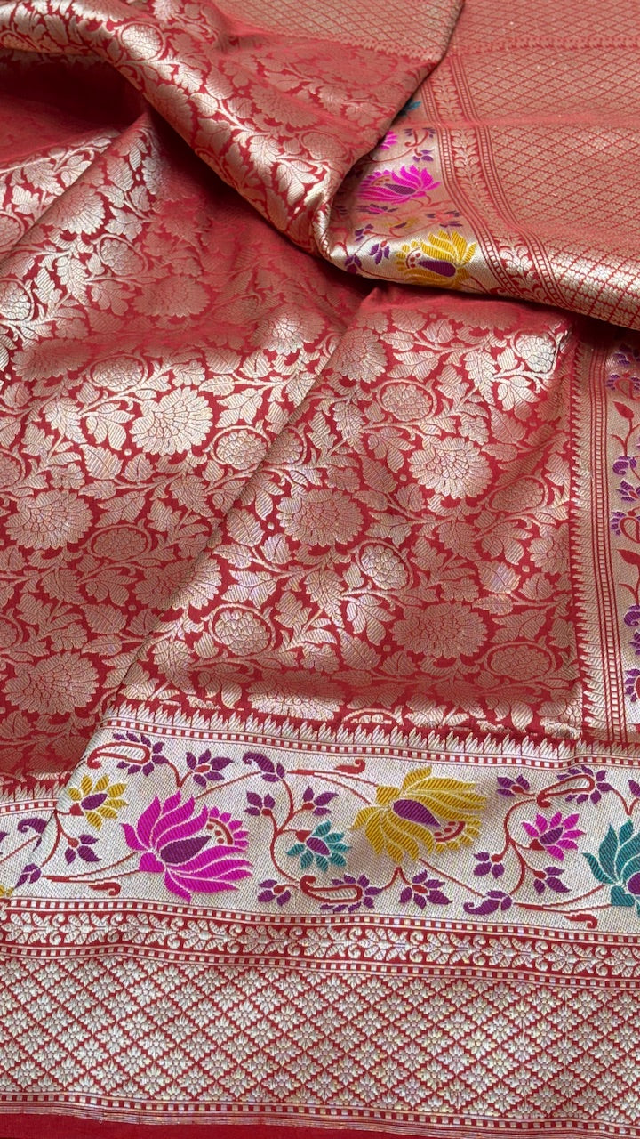 Red Banarasi Brocade Silk Handwoven Saree