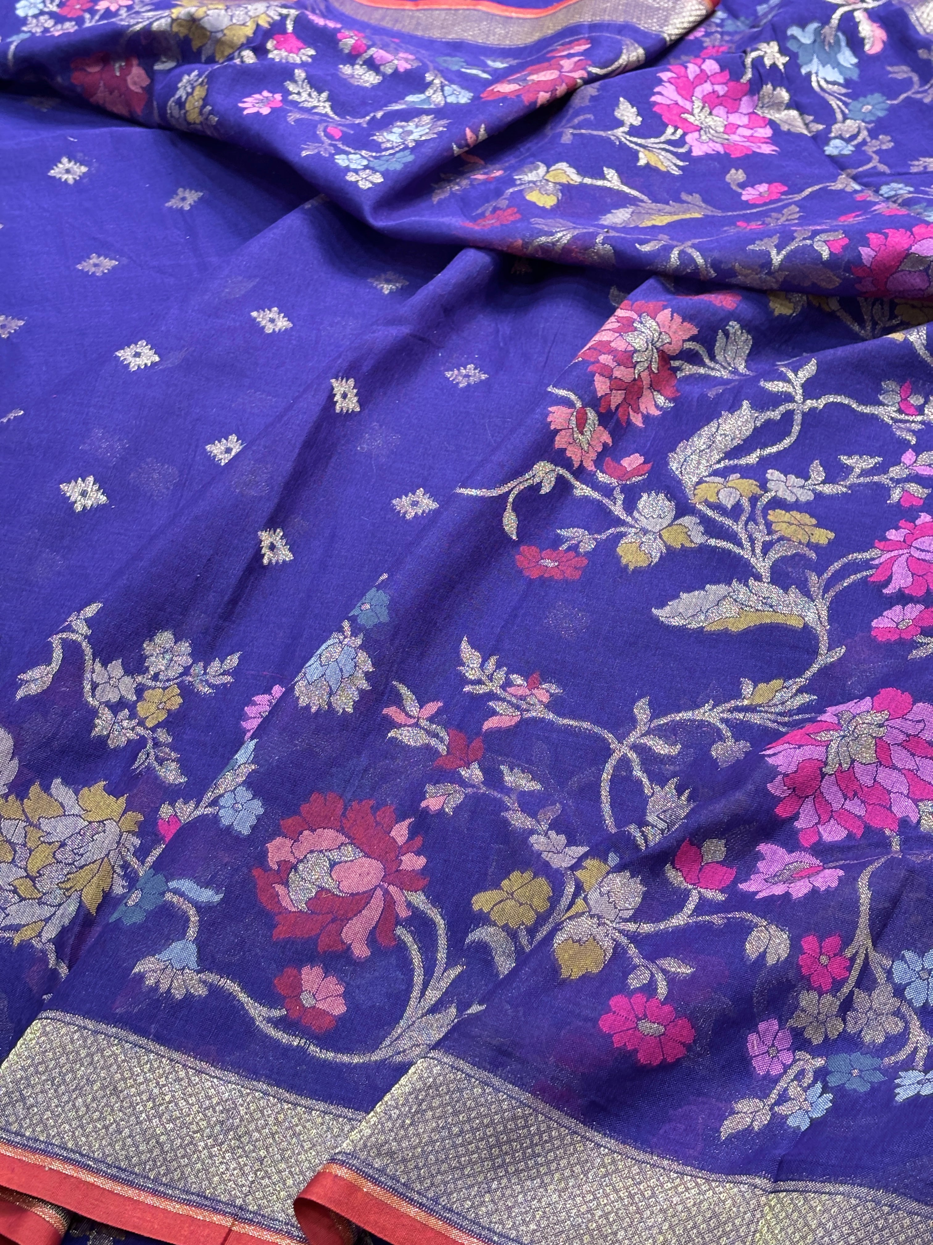 Purple Banarasi cotton Jamdani handloom Saree