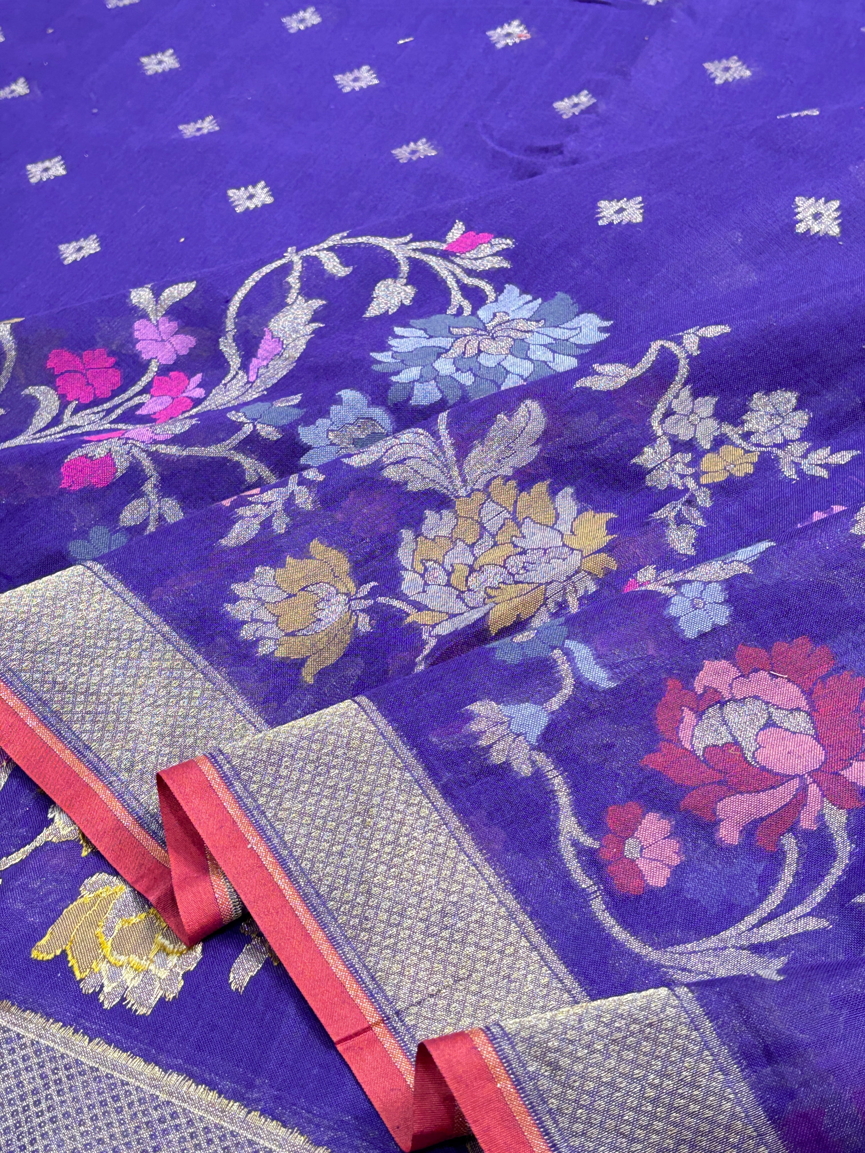 Purple Banarasi cotton Jamdani handloom Saree