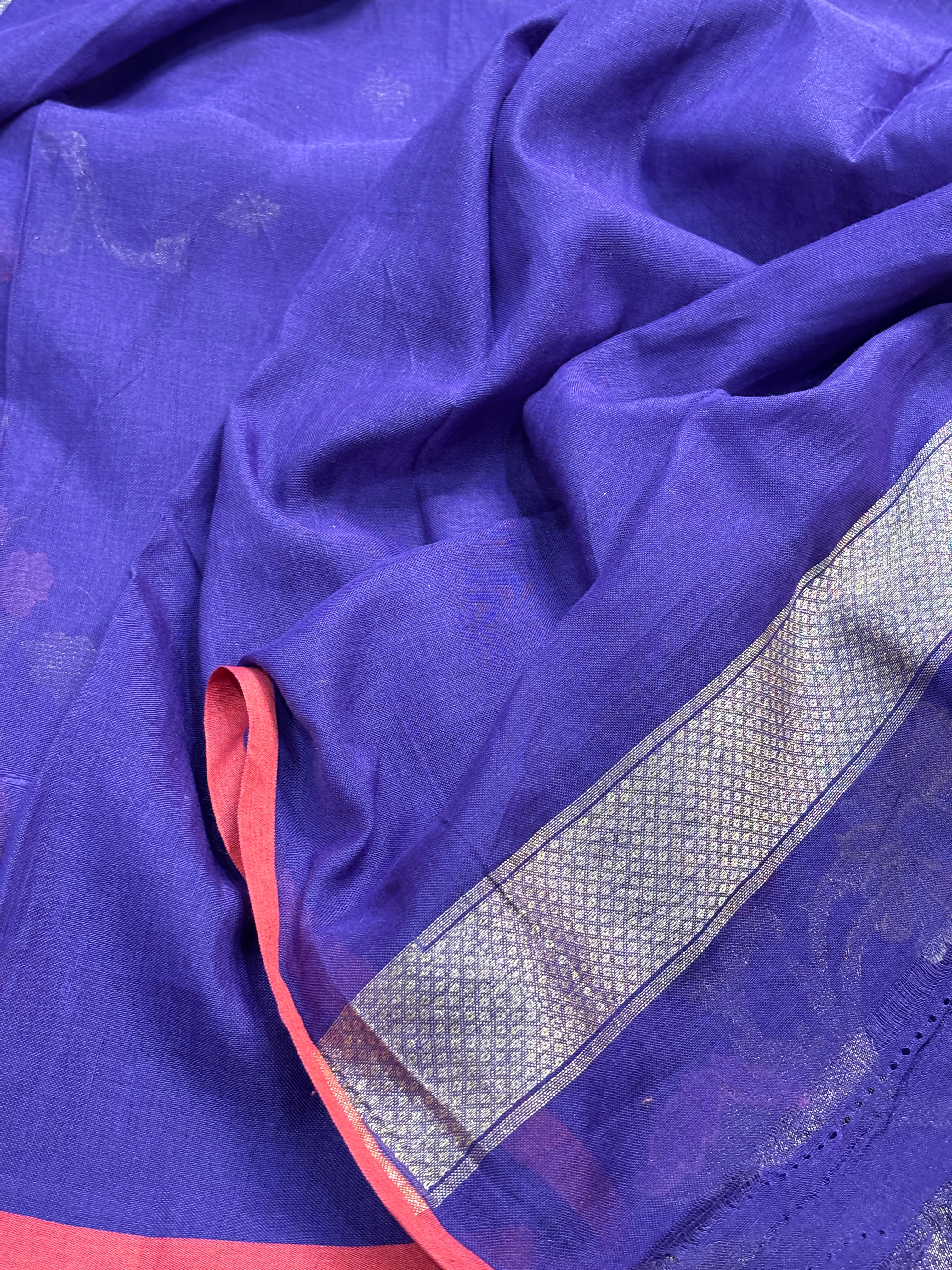 Purple Banarasi cotton Jamdani handloom Saree