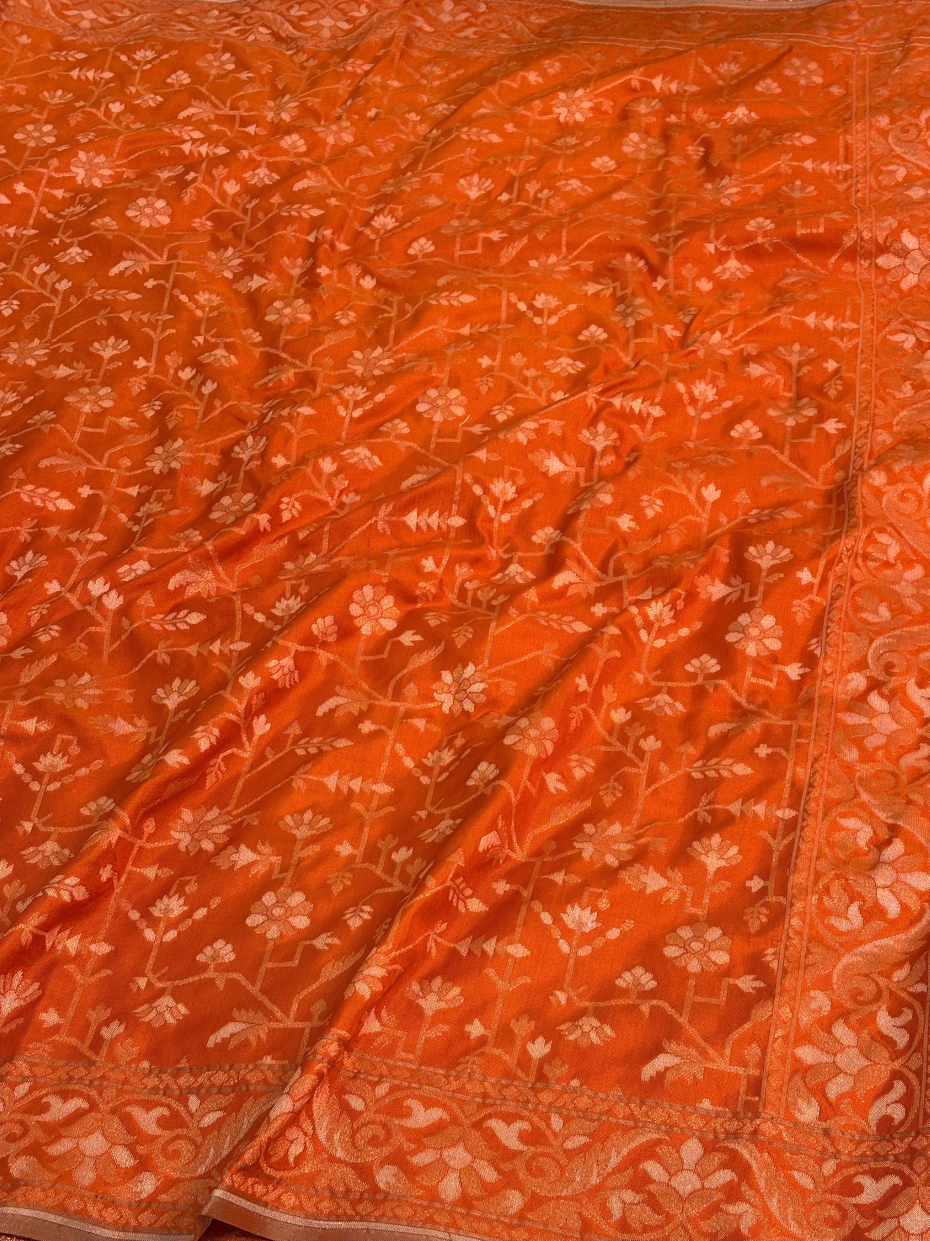 Orange Banarasi Pure Katan Silk Iktara Rupa Sona Saree