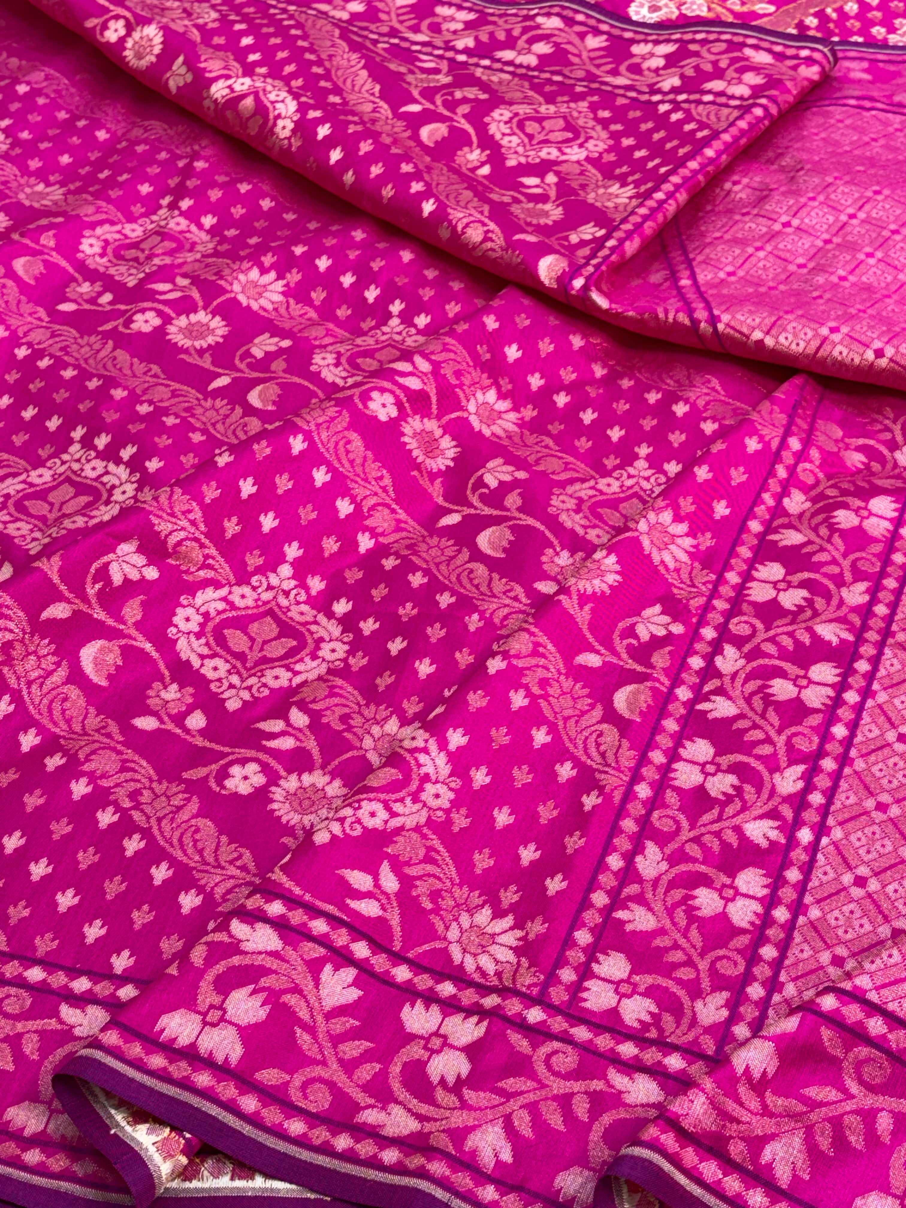 Pink Banarasi Rupa Sona Pure Katan Silk Iktara Jamdani Saree