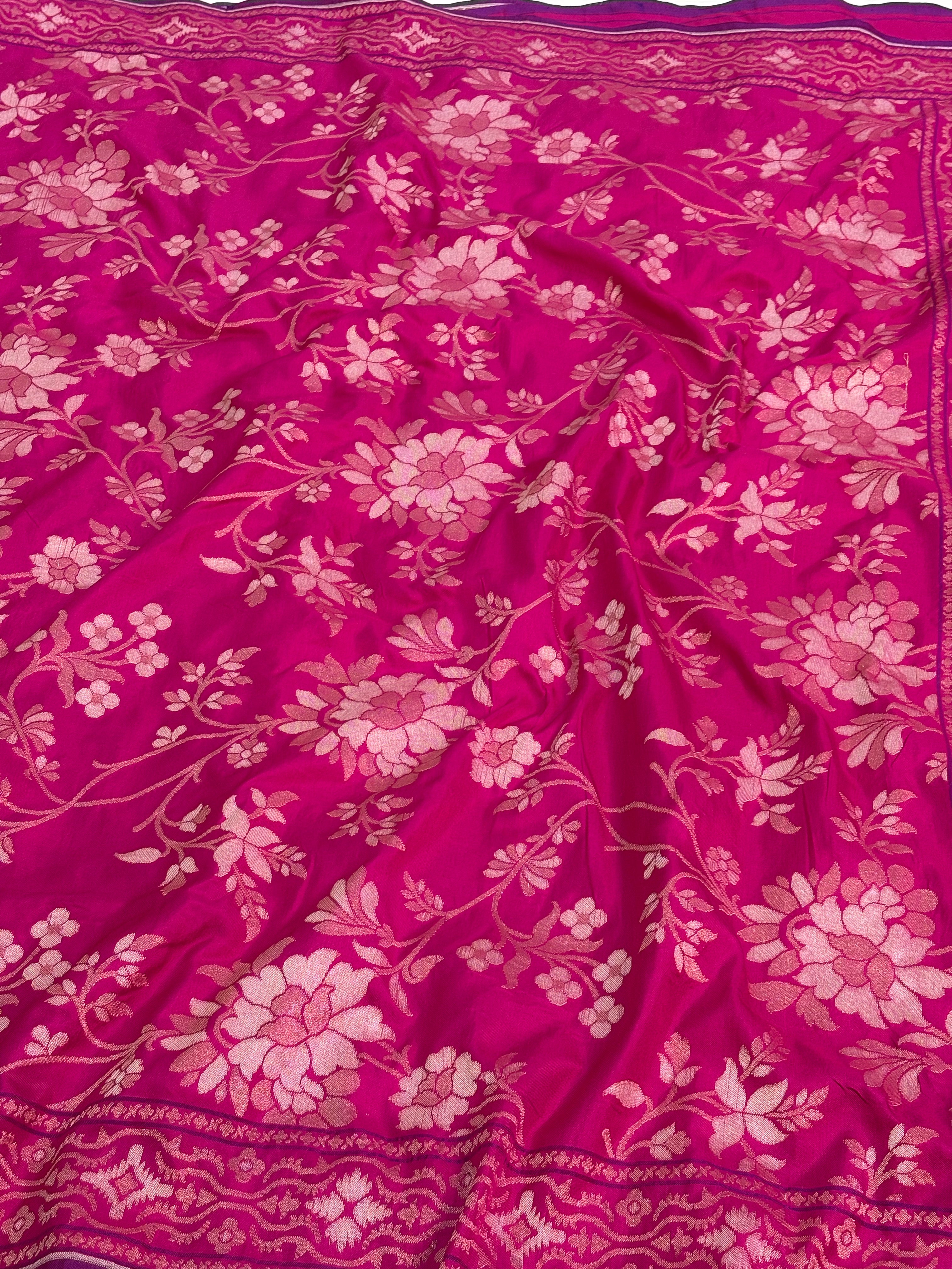 Pink Banarasi Pure Katan Silk Iktara Jamdani Saree