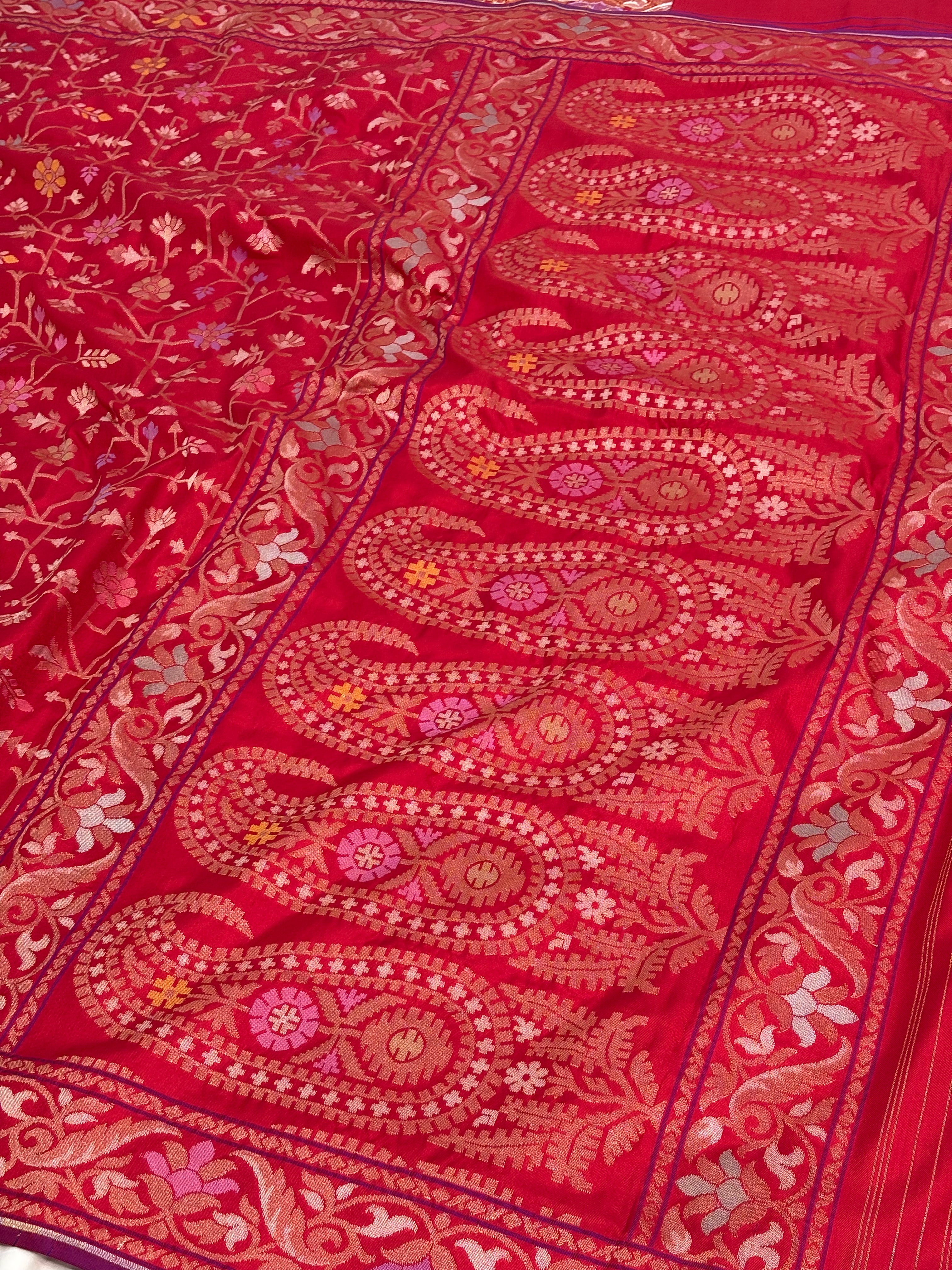 Pink Banarasi Pure Katan Silk Iktara Tilfi Meenakari Jamdani Saree
