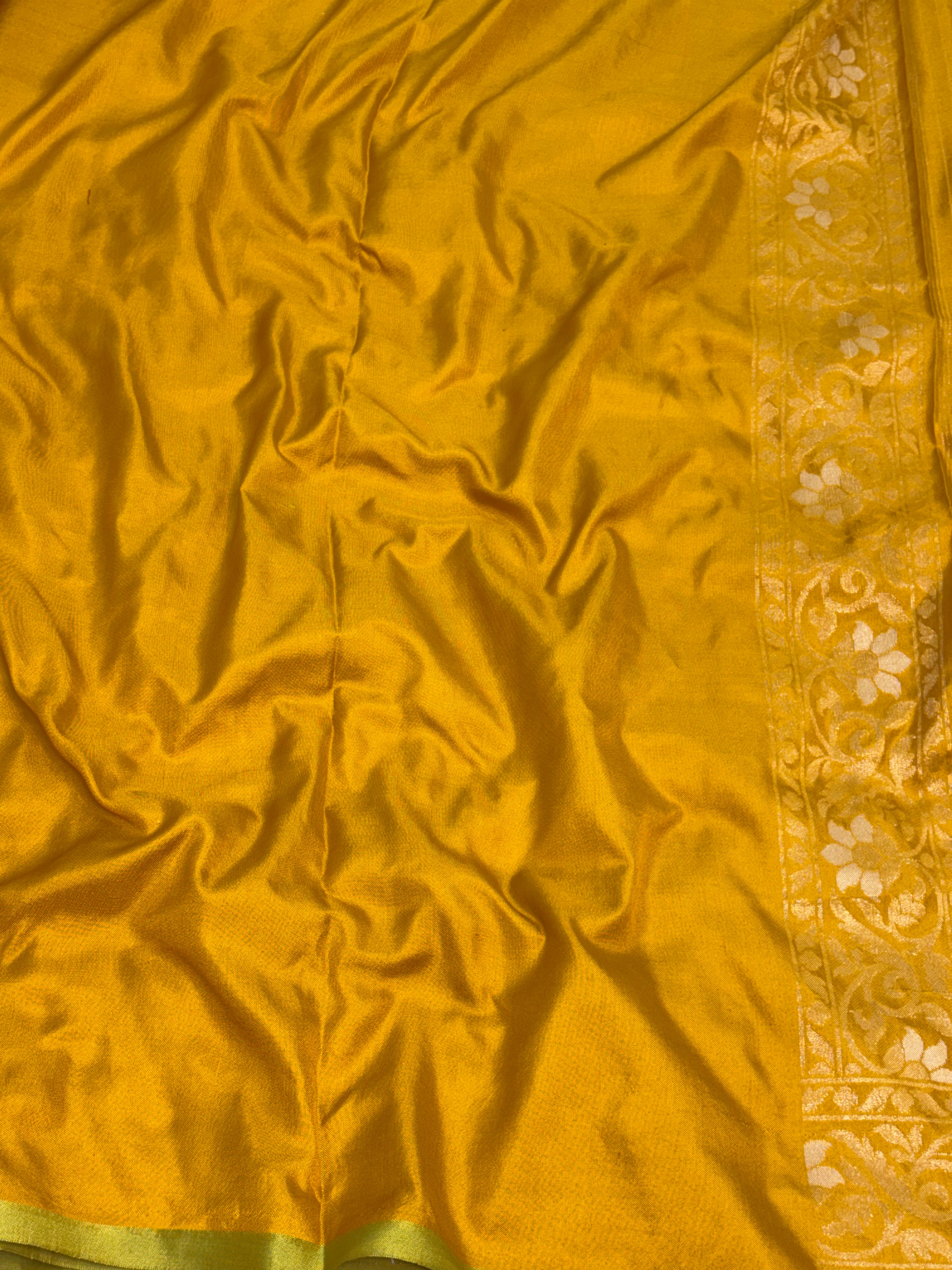 Yellow Banarasi Handwoven Pure Katan Silk Iktara Jamdani Saree