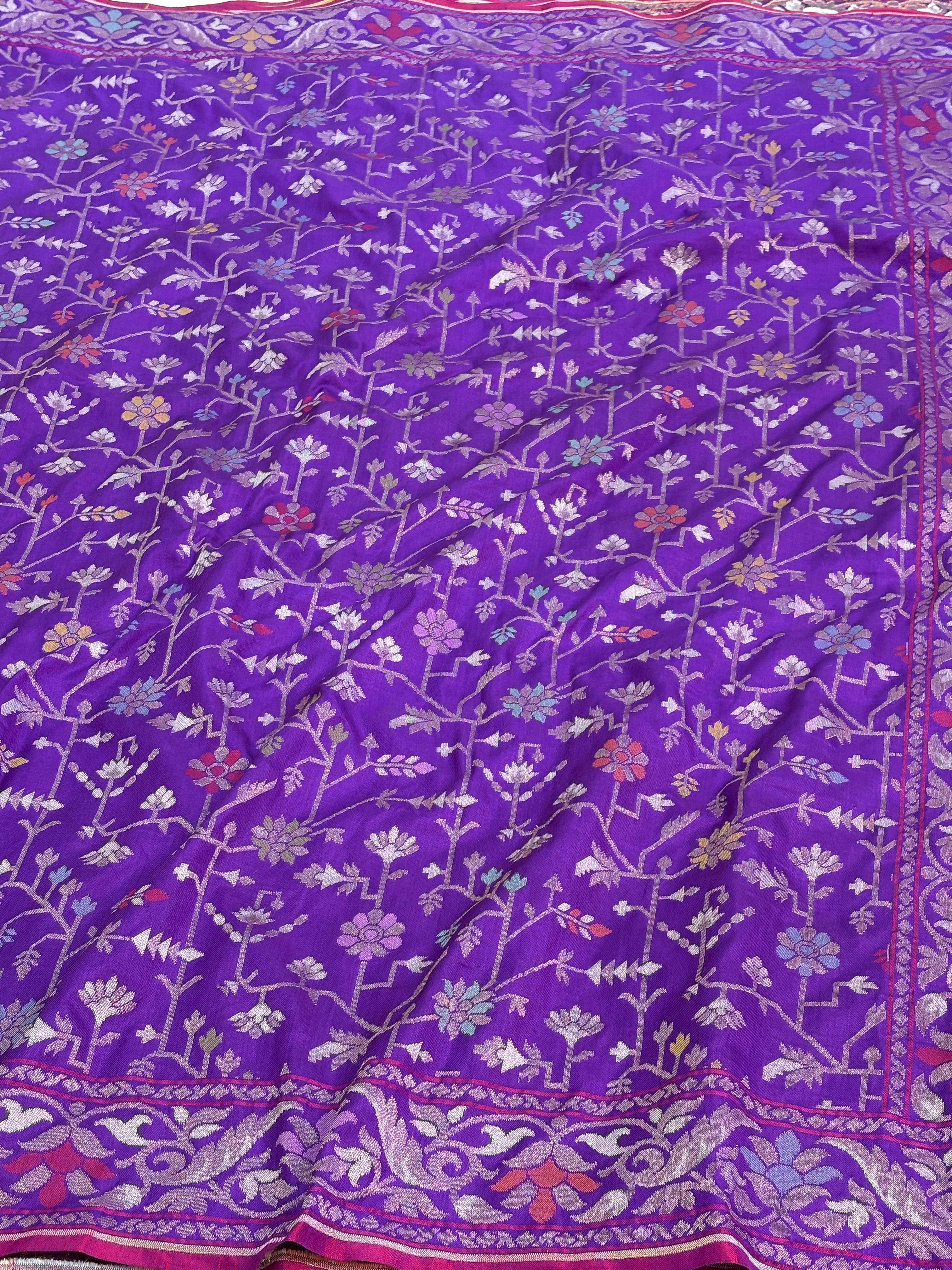 Purple Banarasi Tilfi Meenakari Pure Katan Silk Iktara Jamdani Saree