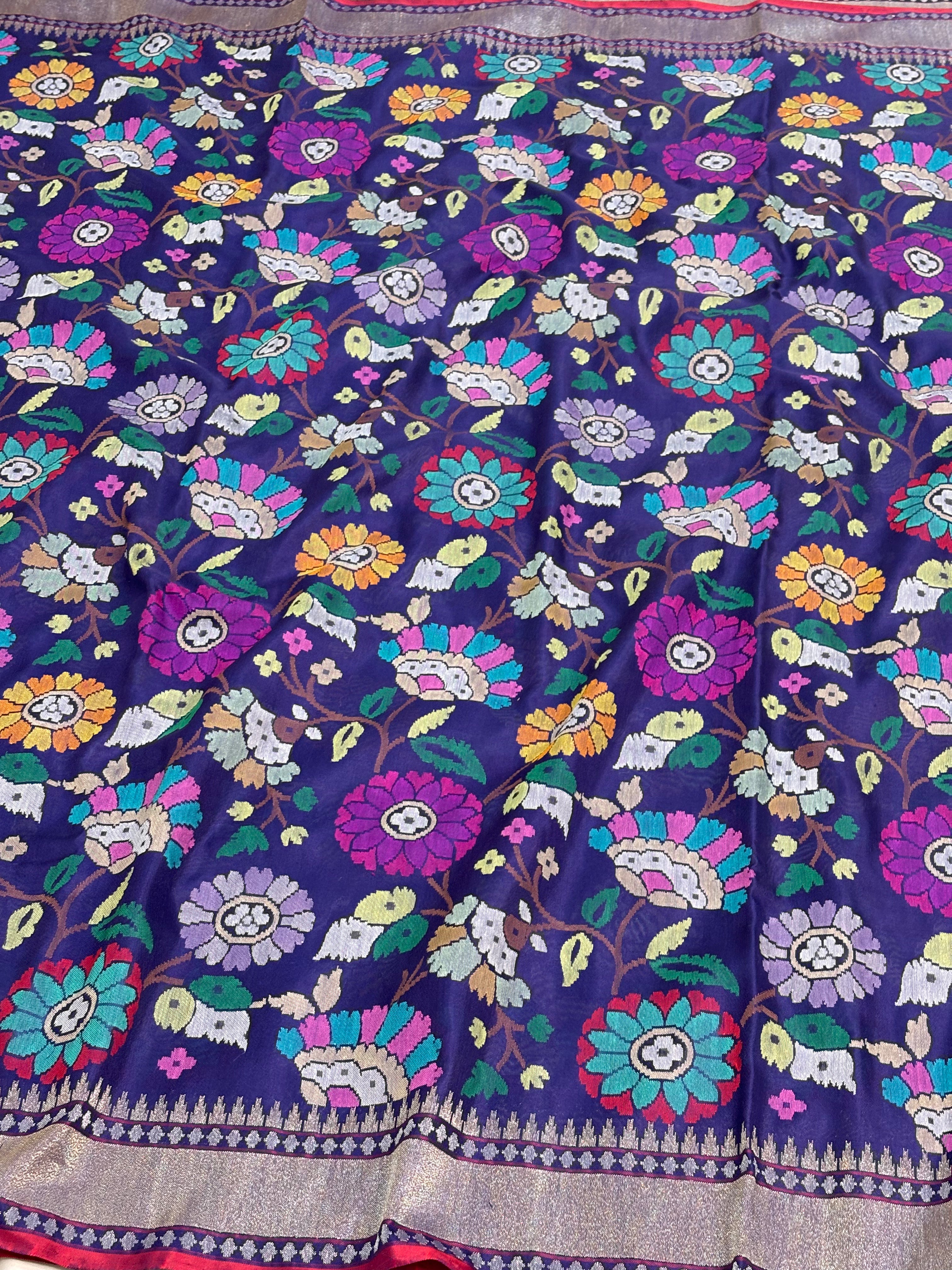 Real Zari Nilambari Authentic Banarasi Jamdani Saree