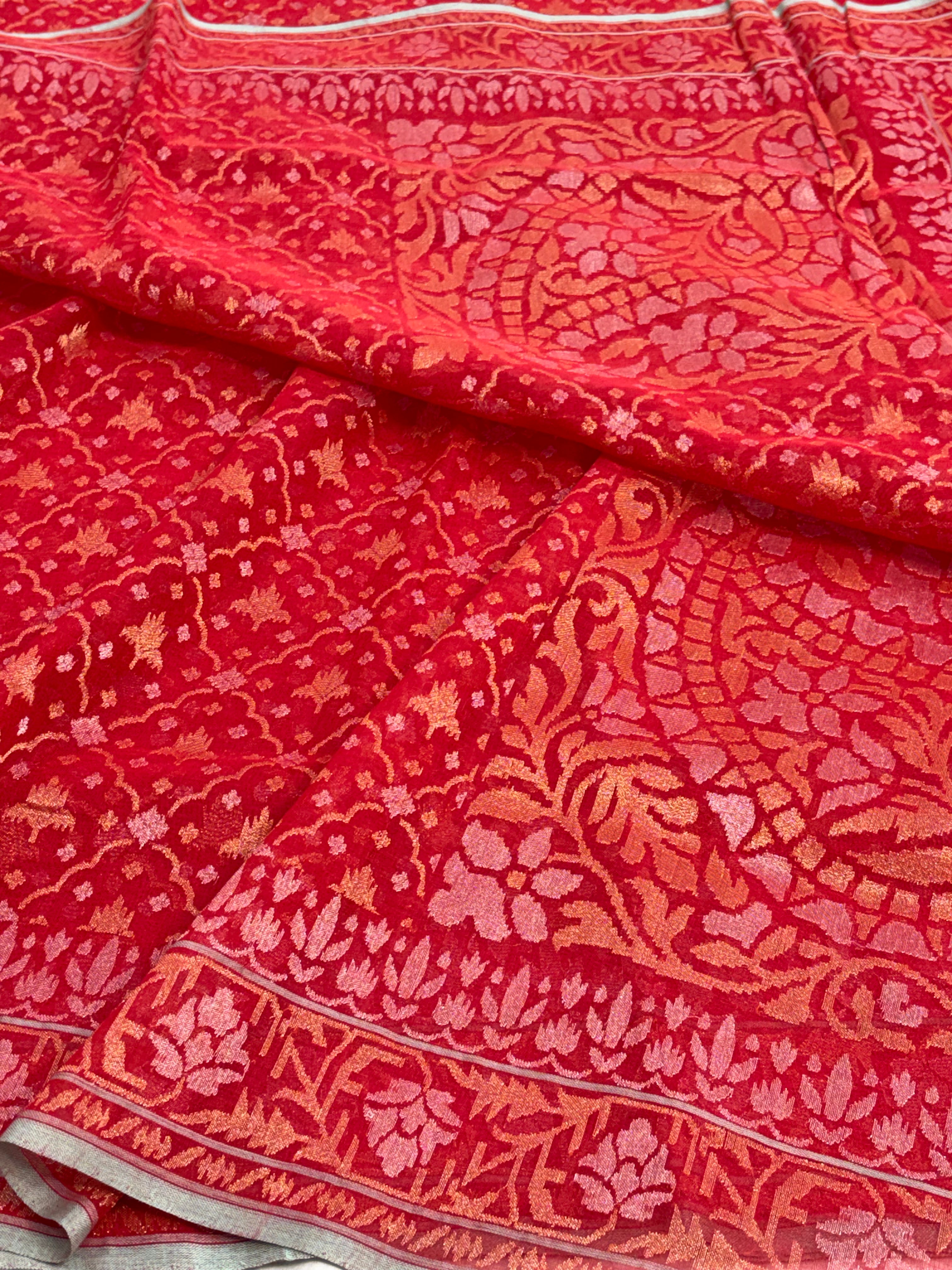 Real Zari Raktambari Banarasi Jamdani Saree