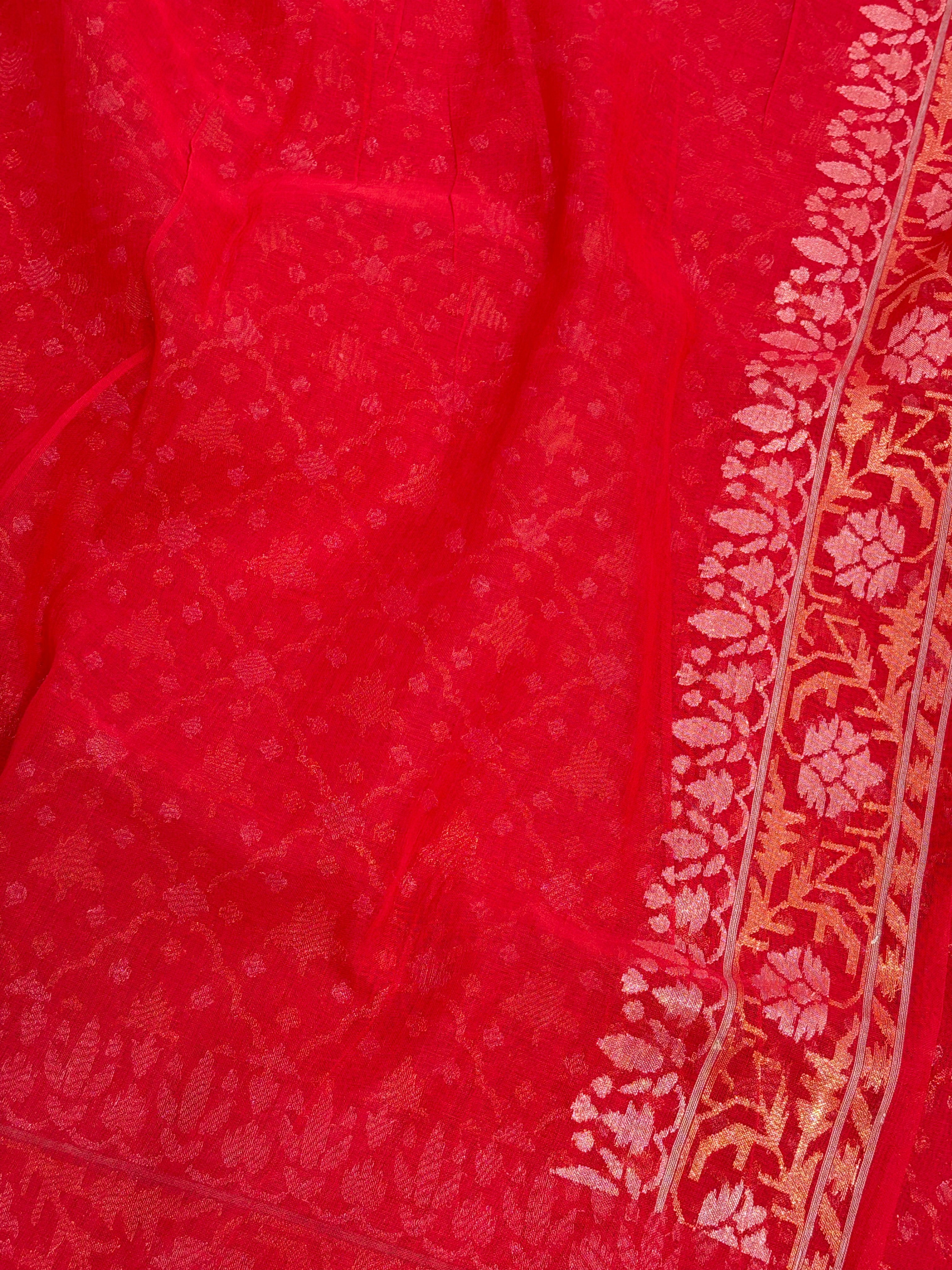 Real Zari Raktambari Banarasi Jamdani Saree