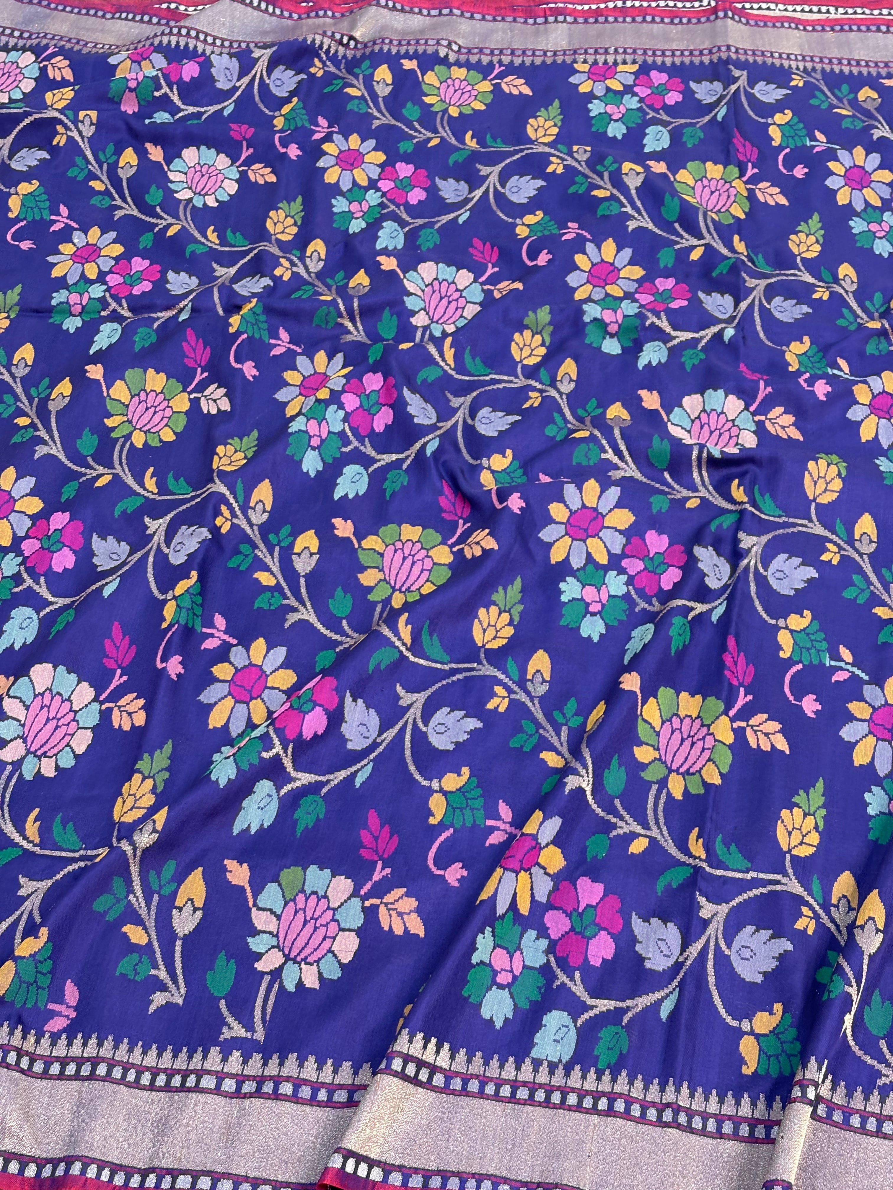 Real Zari Handwoven Nilambari Banarasi Jamdani Saree