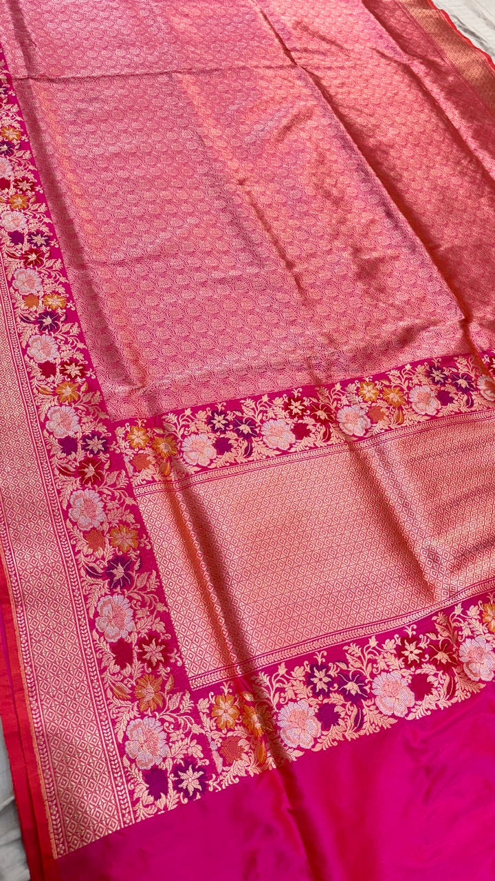 Pink Banarasi Brocade Tanchoi Handwoven Saree