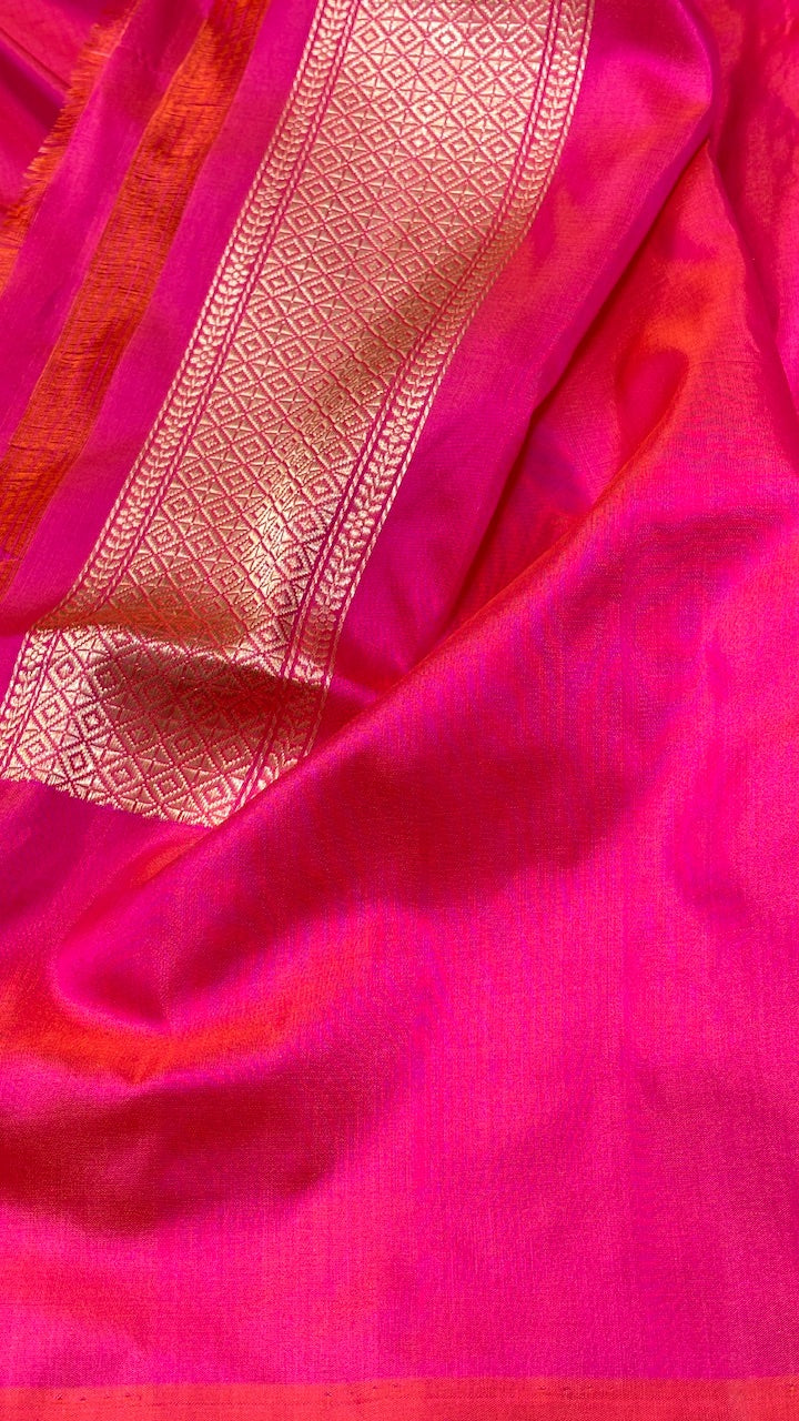 Pink Banarasi Brocade Tanchoi Handwoven Saree