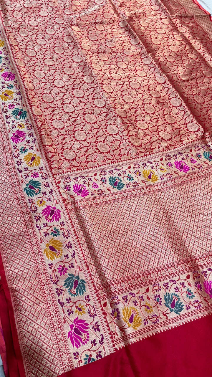 Red Banarasi Brocade Silk Handwoven Saree