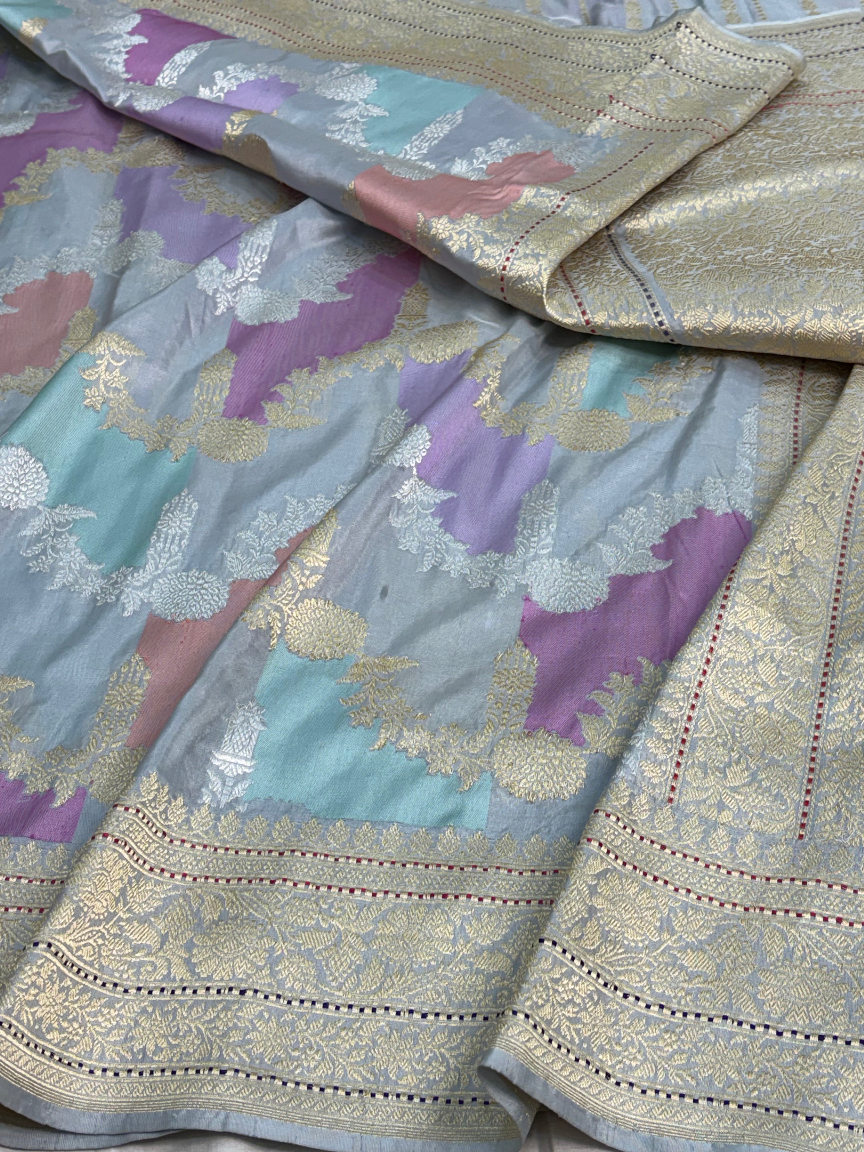 Teal Blue Pure Katan Silk Handwoven Rangkat Banarasi Saree