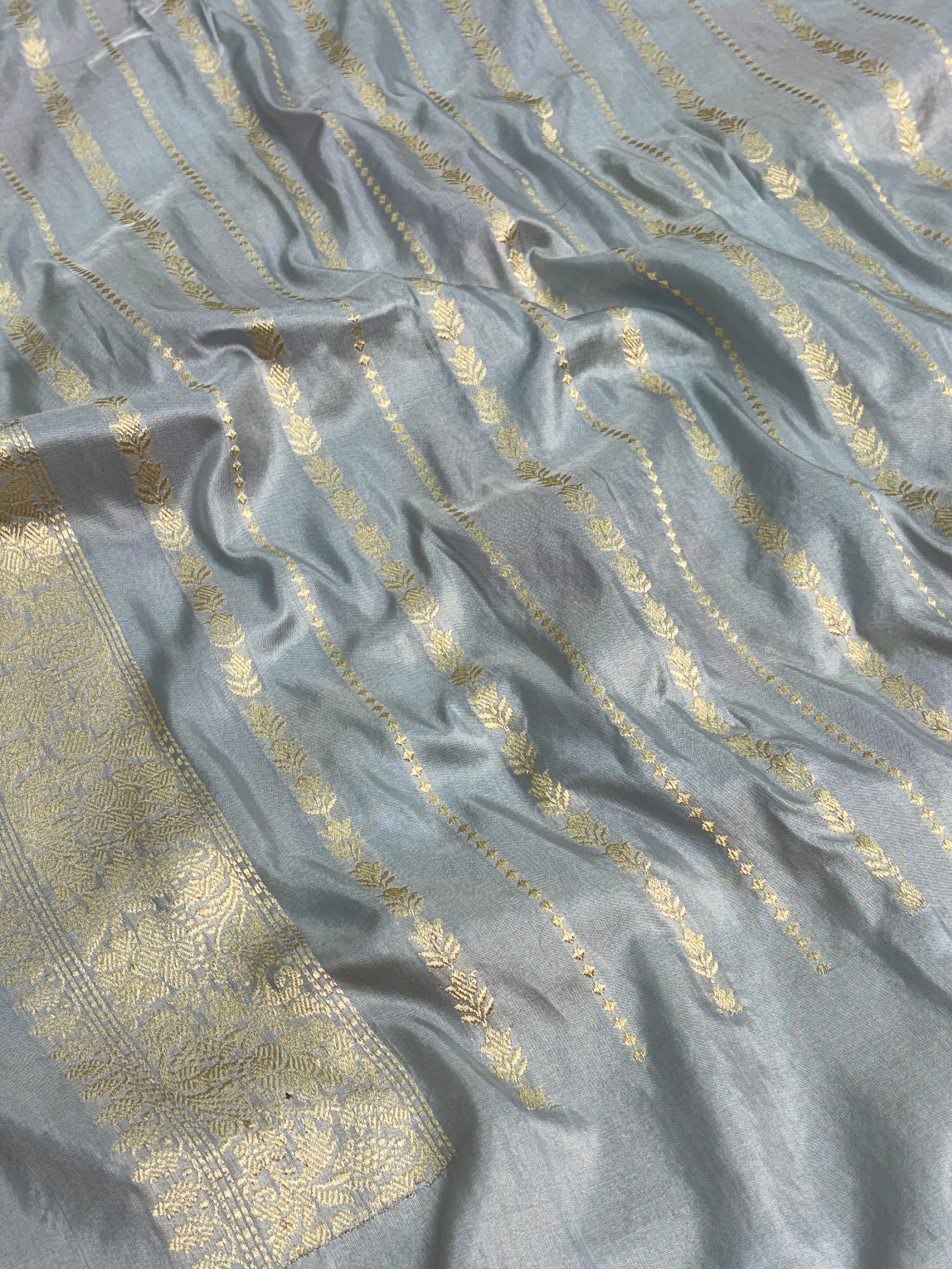 Teal Blue Pure Katan Silk Handwoven Rangkat Banarasi Saree