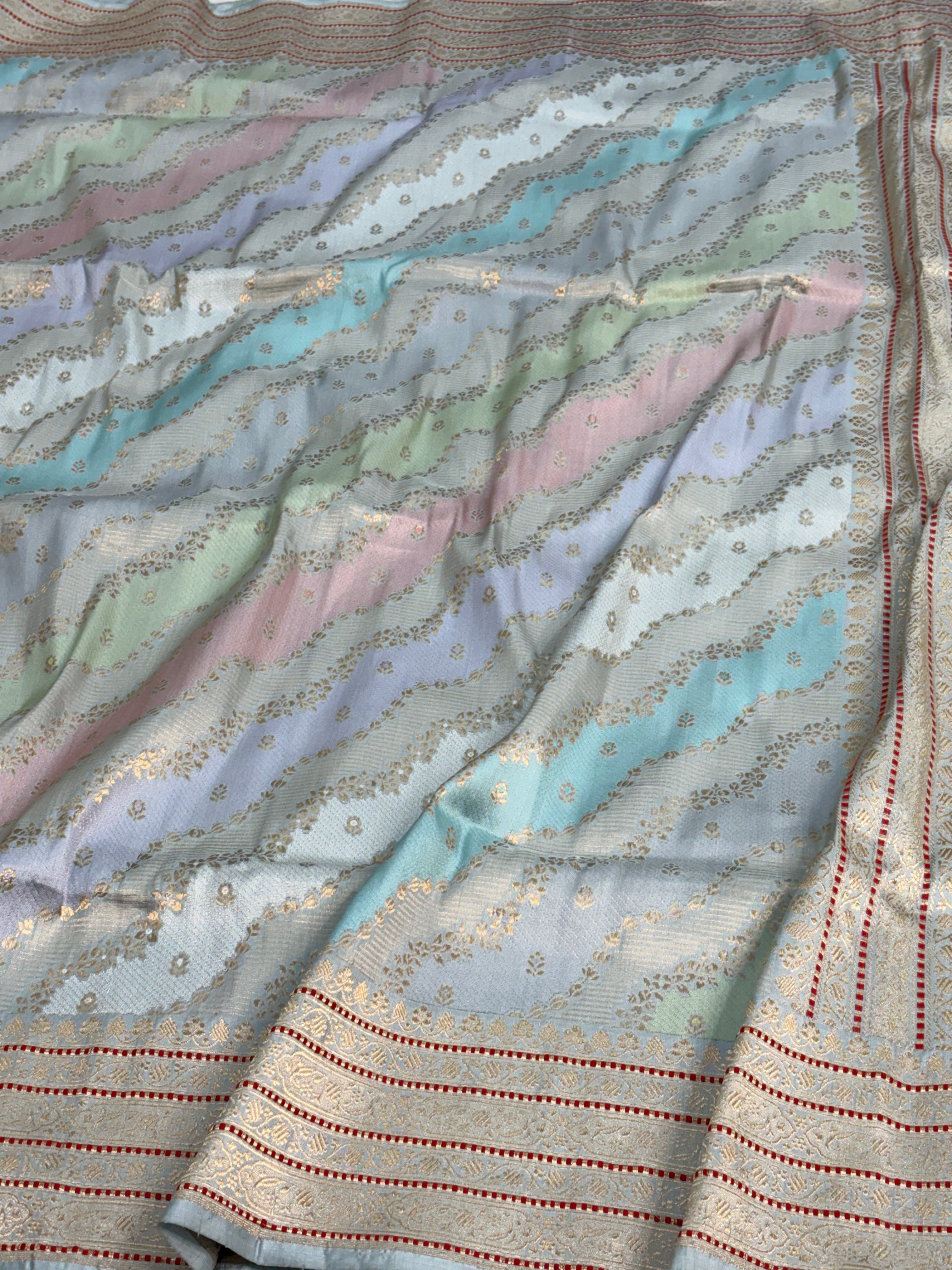 Blue Pure Katan Silk Handwoven Rangkat Banarasi Saree