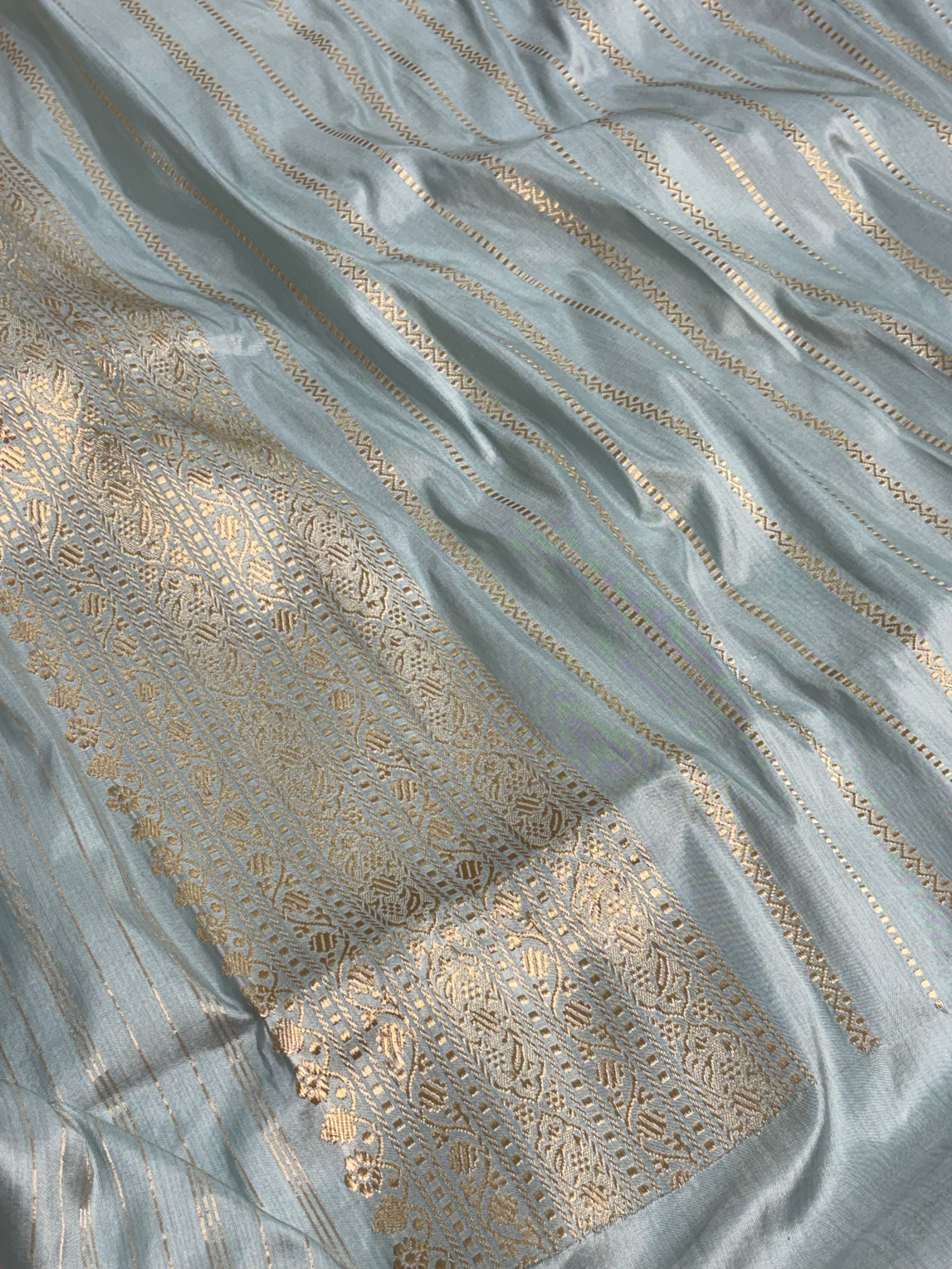 Blue Pure Katan Silk Handwoven Rangkat Banarasi Saree
