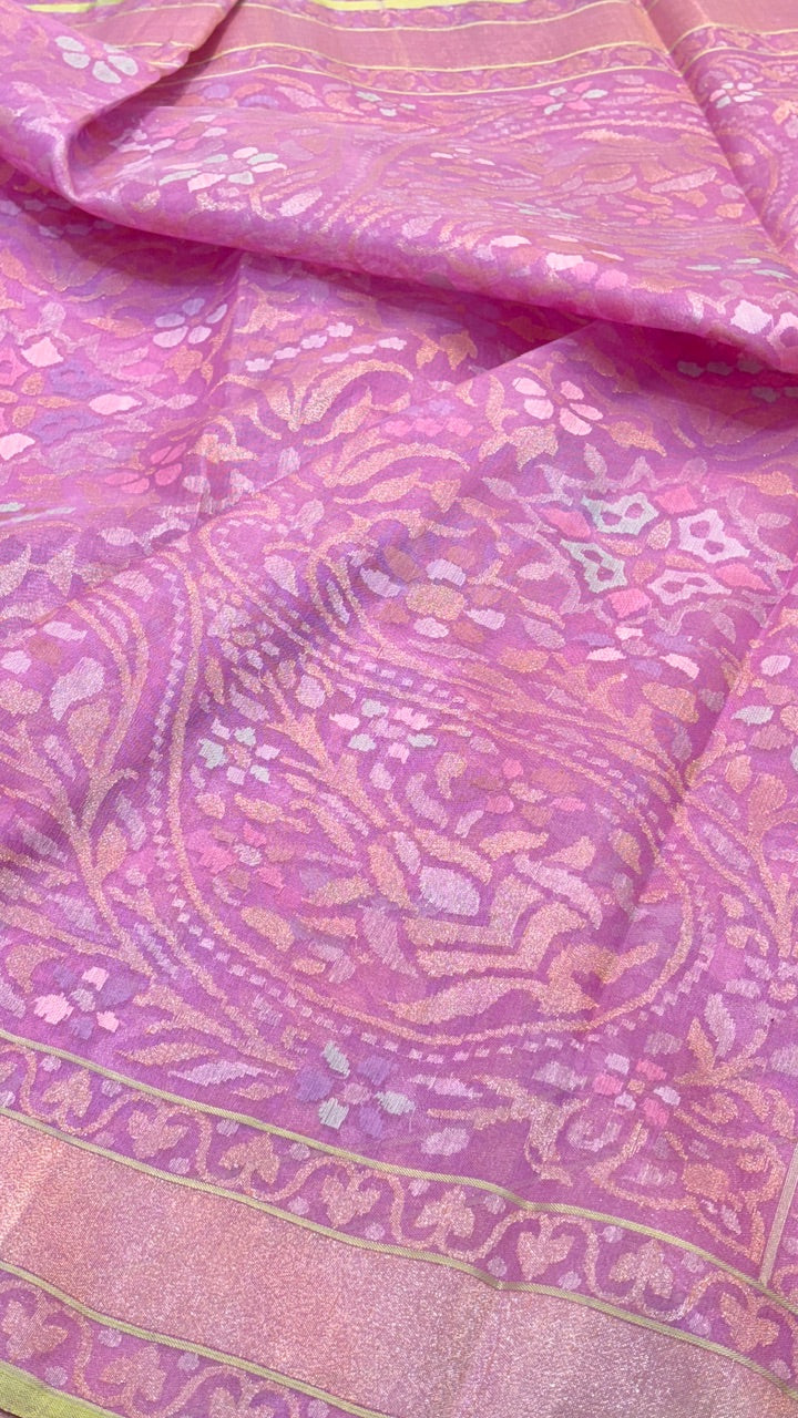 Lavender Pure Banarasi Kora Silk Handwoven Saree with Real Zari