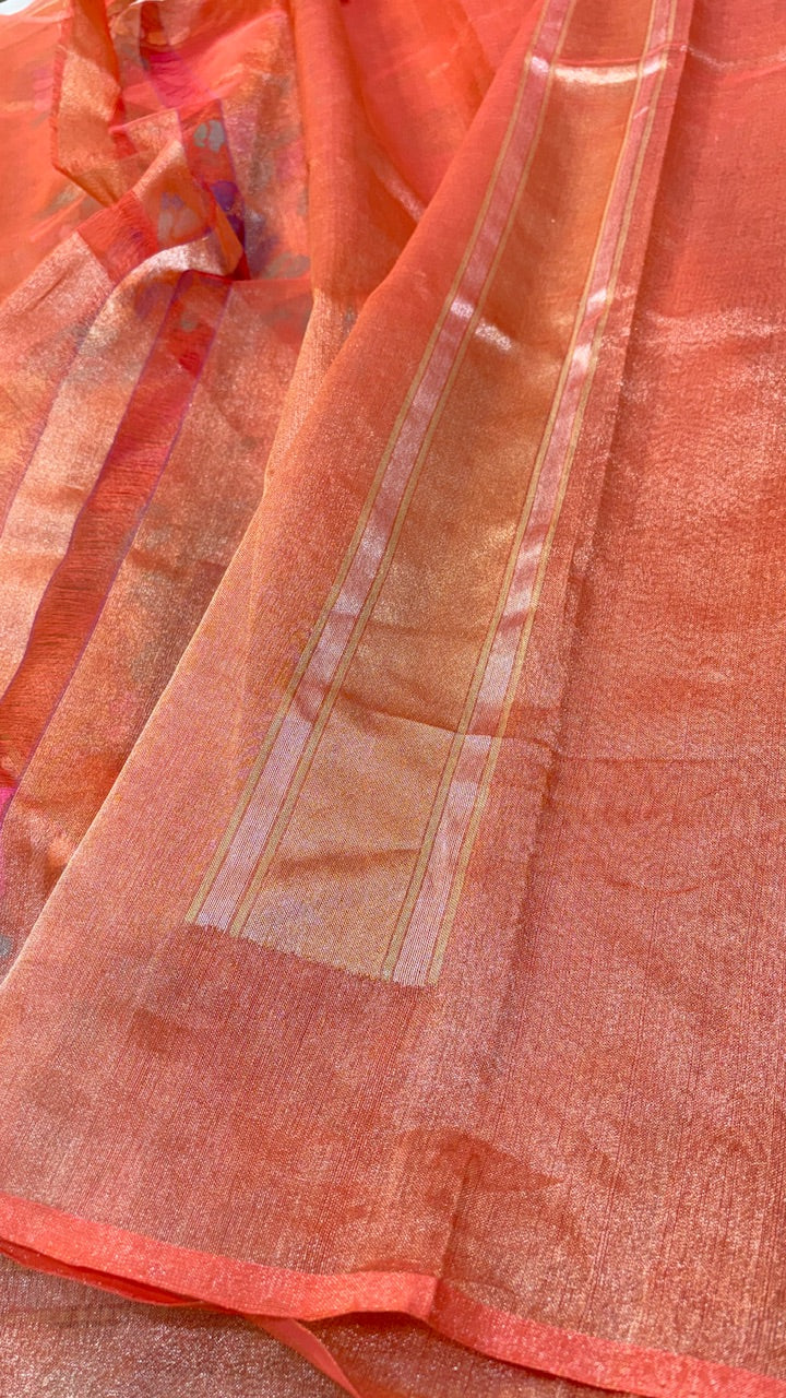 Red Pure Banarasi Tissue Handwoven Saree with Real Zari
