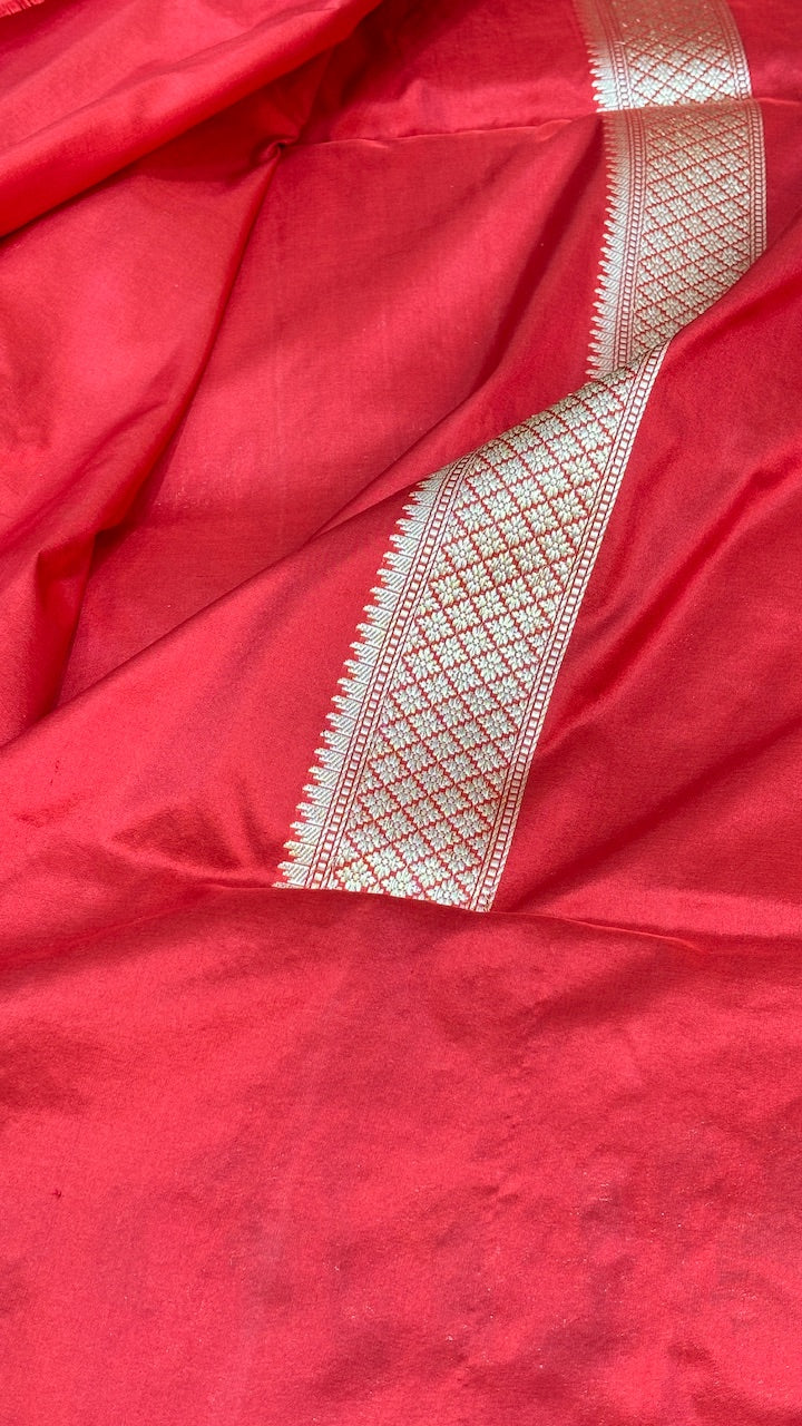 Red Banarasi Brocade Silk Handwoven Saree