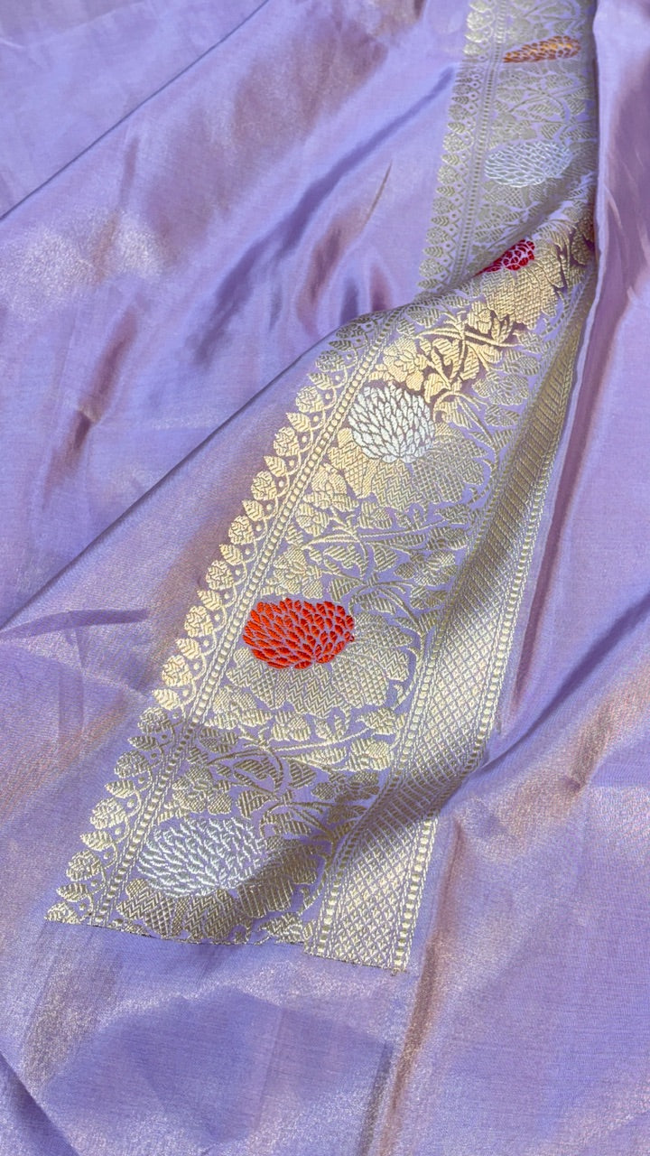 Lavender Pure Banarasi Tissue Handwoven Saree