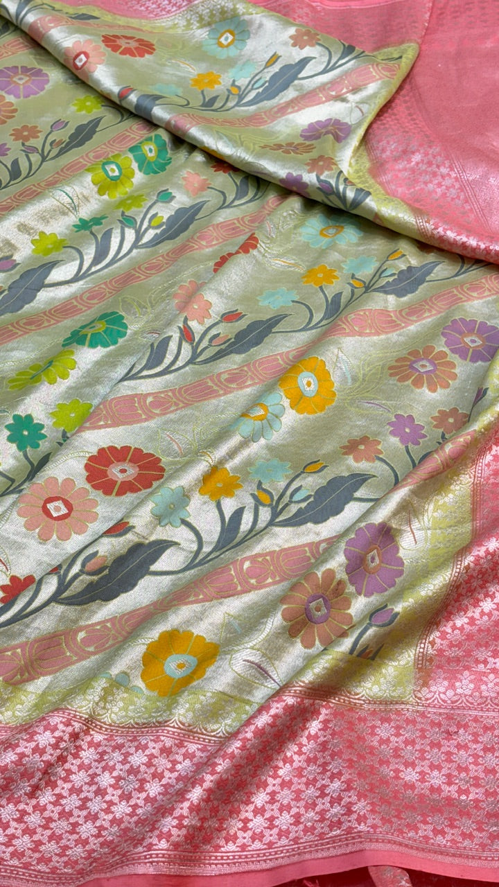 Rose Pink Pure Banarasi Tussar Handwoven Saree