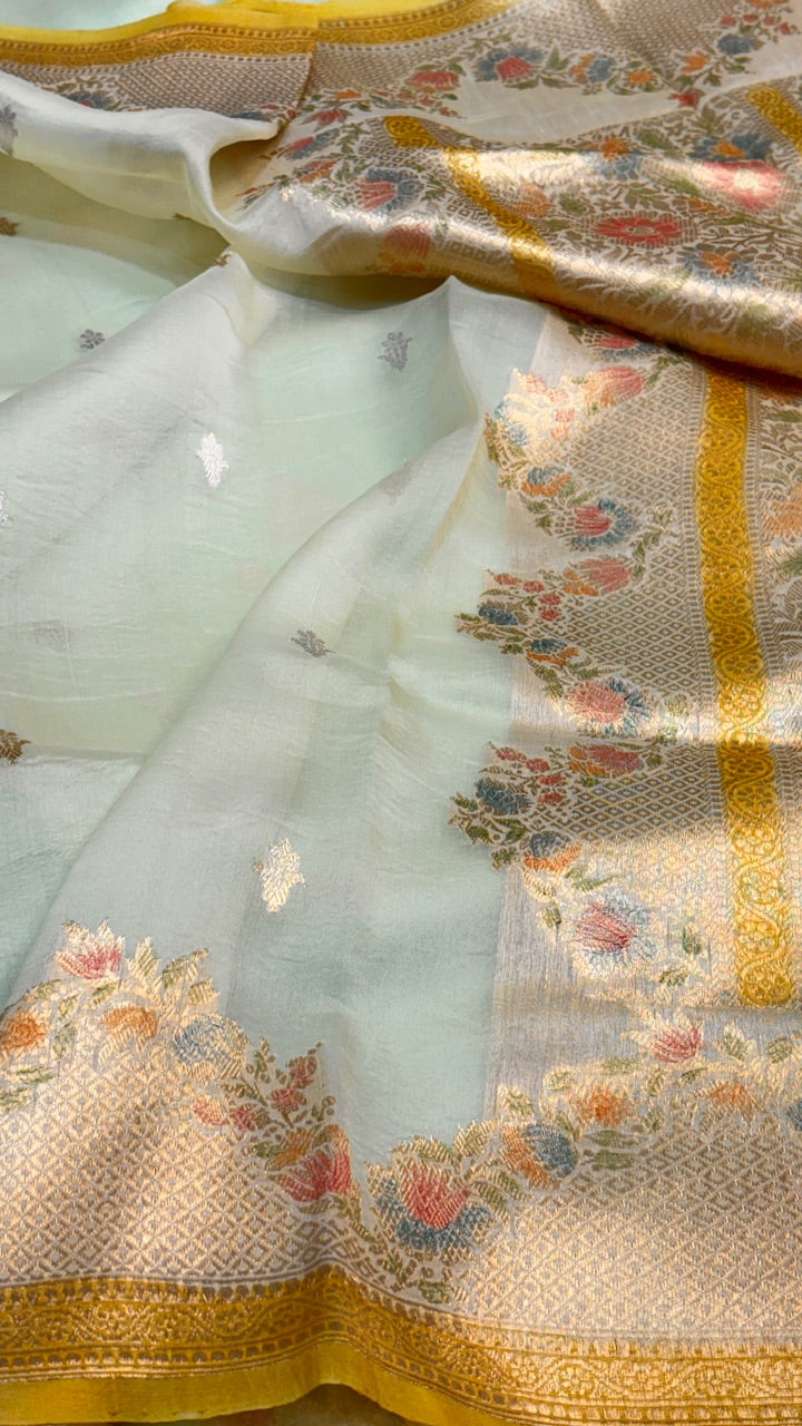 Ivory Banarasi Kora Silk Saree