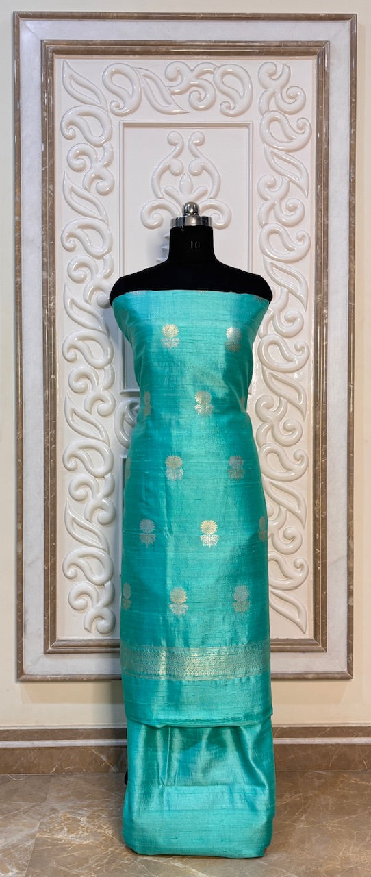 Aqua Blue Banarasi Raw Silk Suit