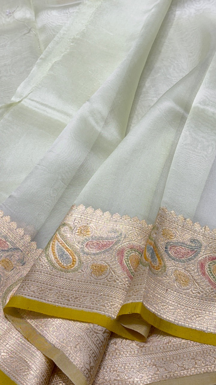 Moon White Banarasi Kora Silk Saree