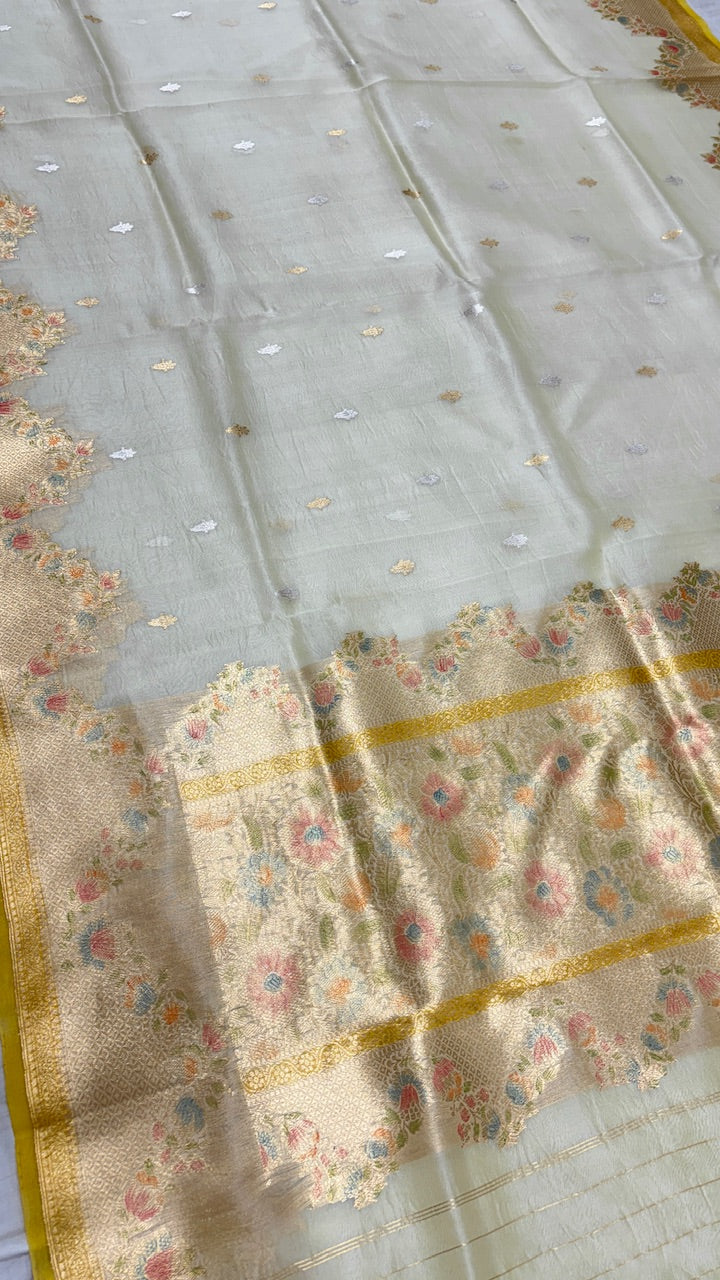 Ivory Banarasi Kora Silk Saree