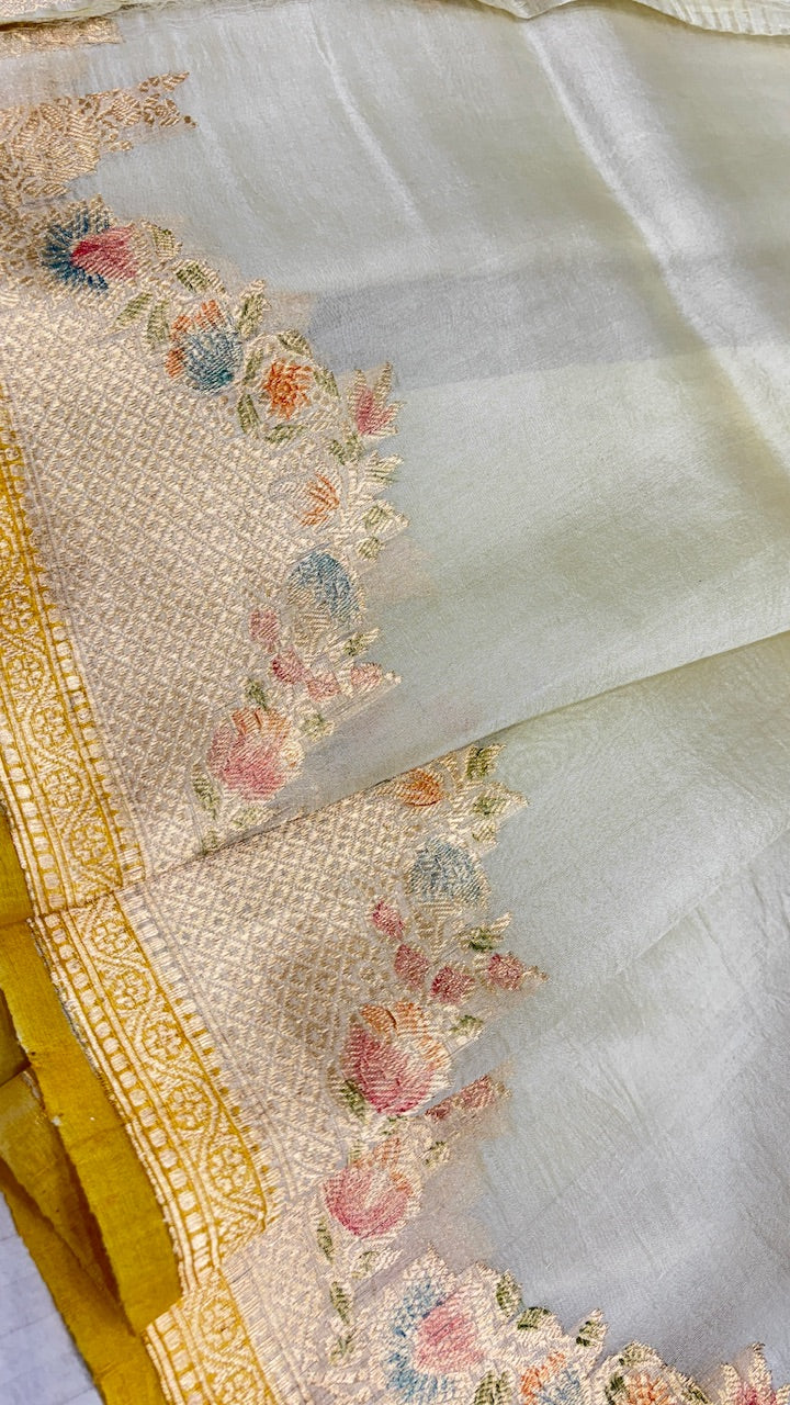 Ivory Banarasi Kora Silk Saree
