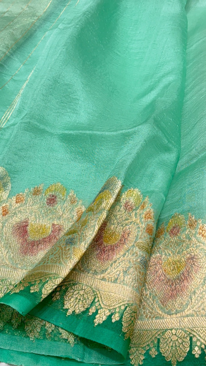 Sea Green Banarasi Kora Silk Saree