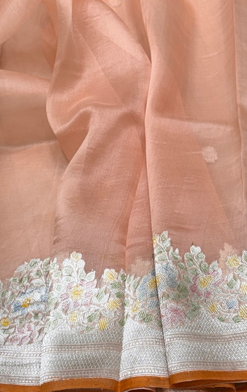 Peach Banarasi Kora Silk Saree