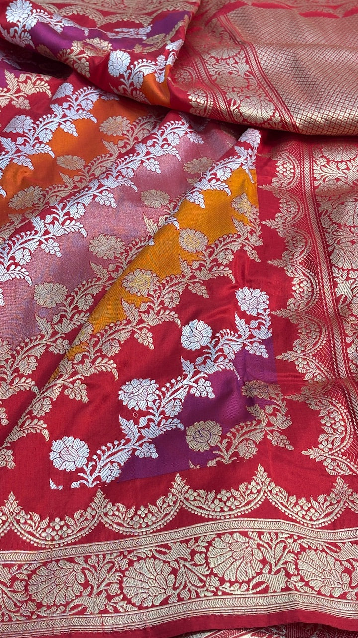 Red Pure Banarasi Rankaat Handwoven Saree