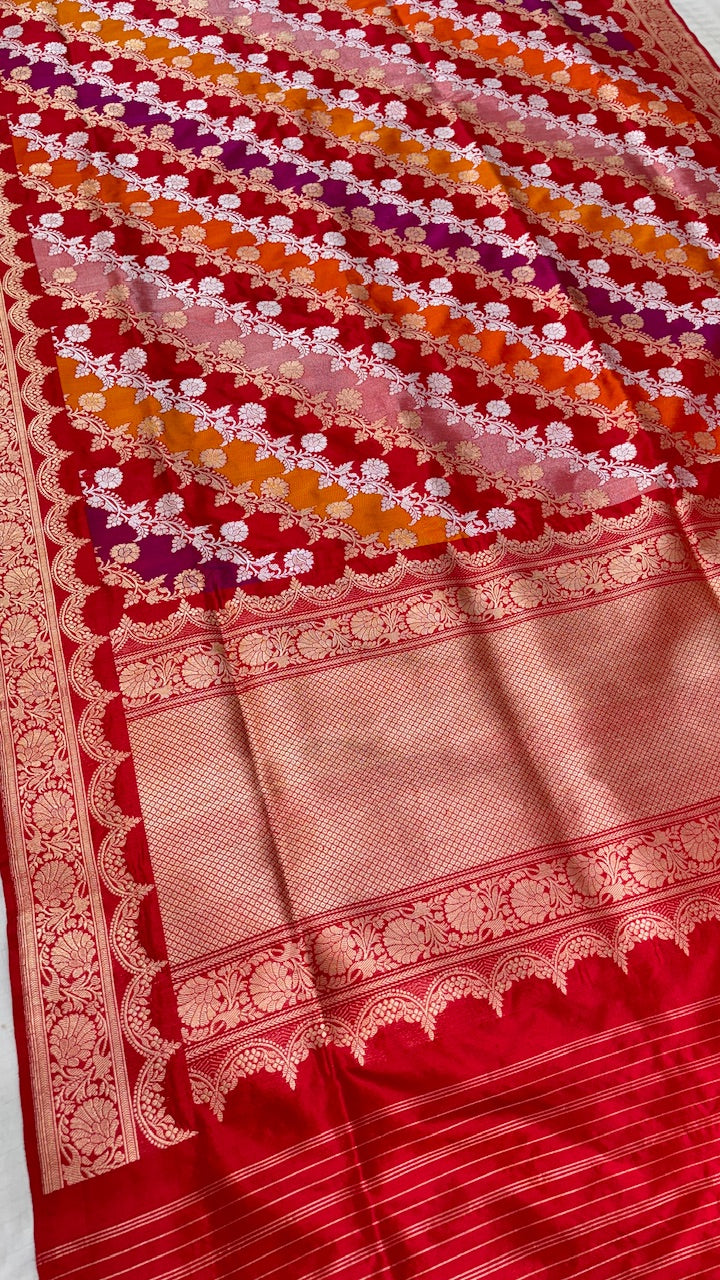 Red Pure Banarasi Rankaat Handwoven Saree