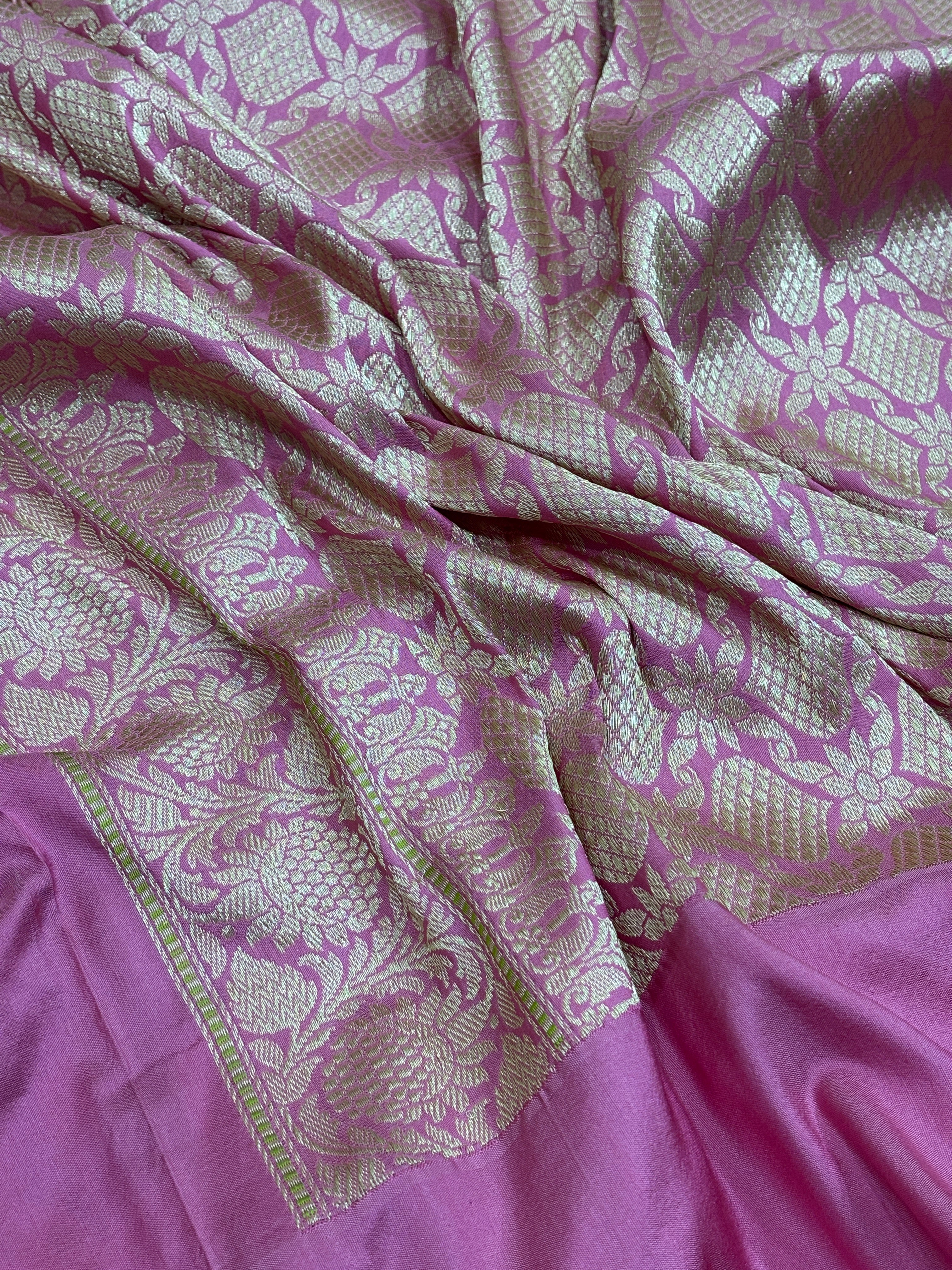 Pink Pure Banarasi Rangkaat Silk Handloom Saree