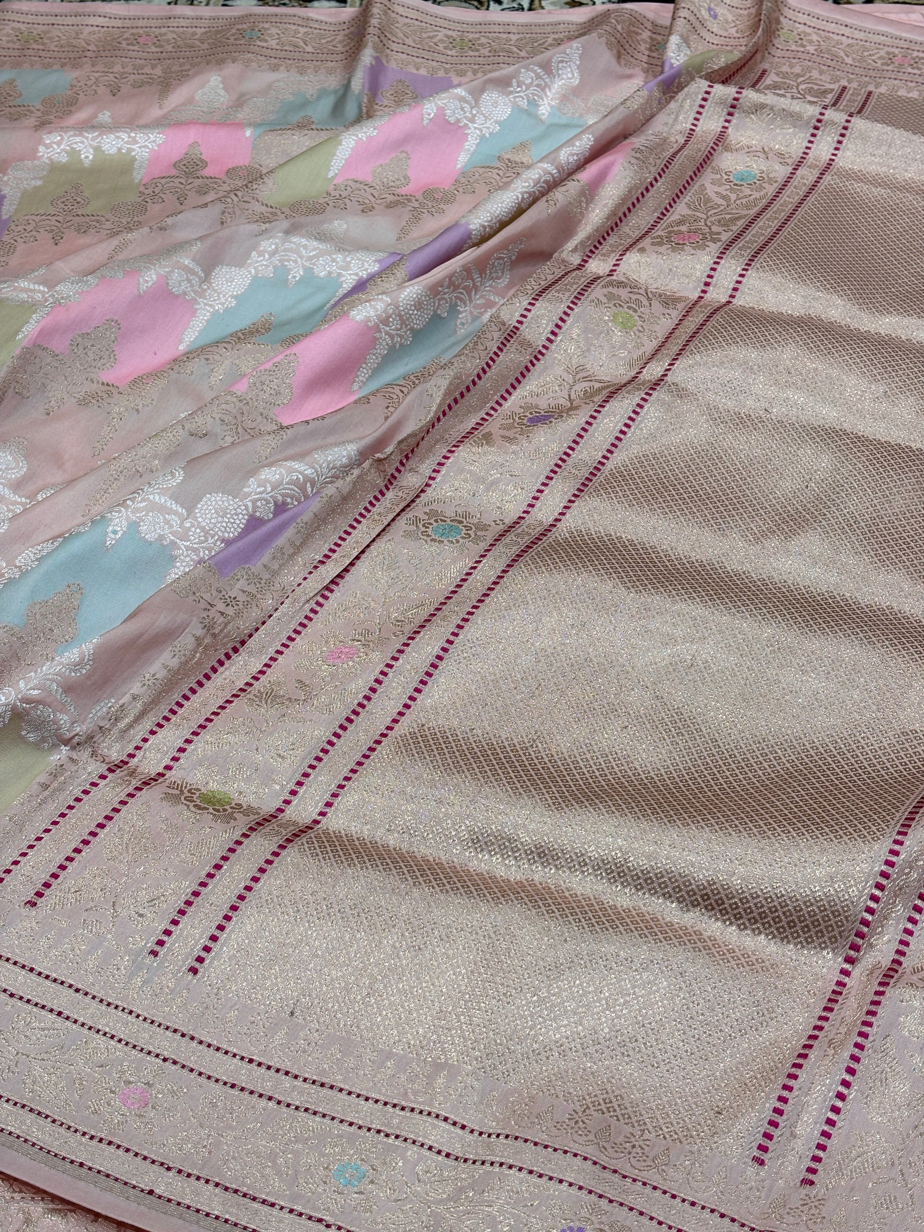 Pink Pure Banarasi Rangkaat Silk Handloom Saree