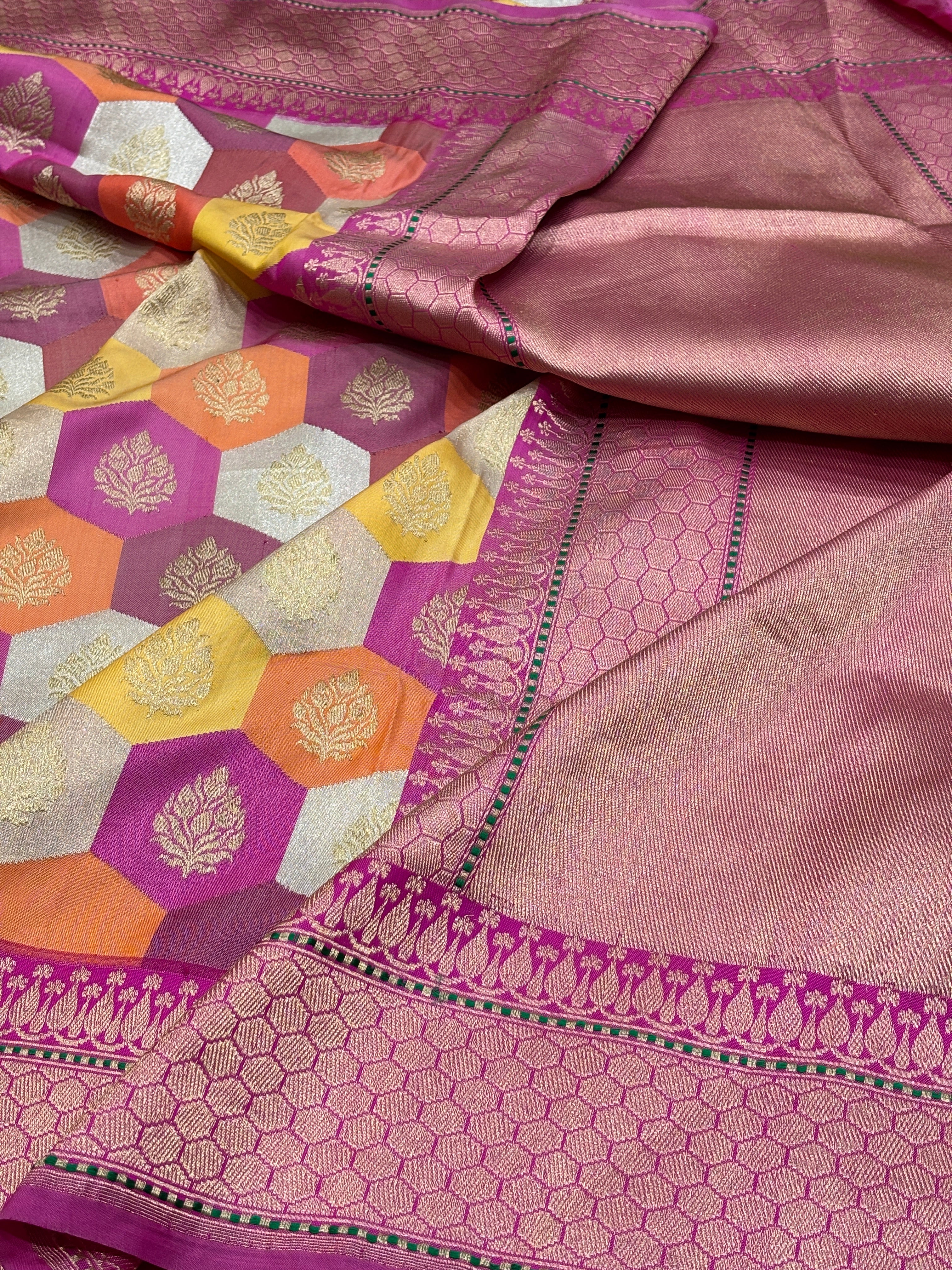 Rani Pink Pure Banarasi Rangkaat Silk Handloom Saree