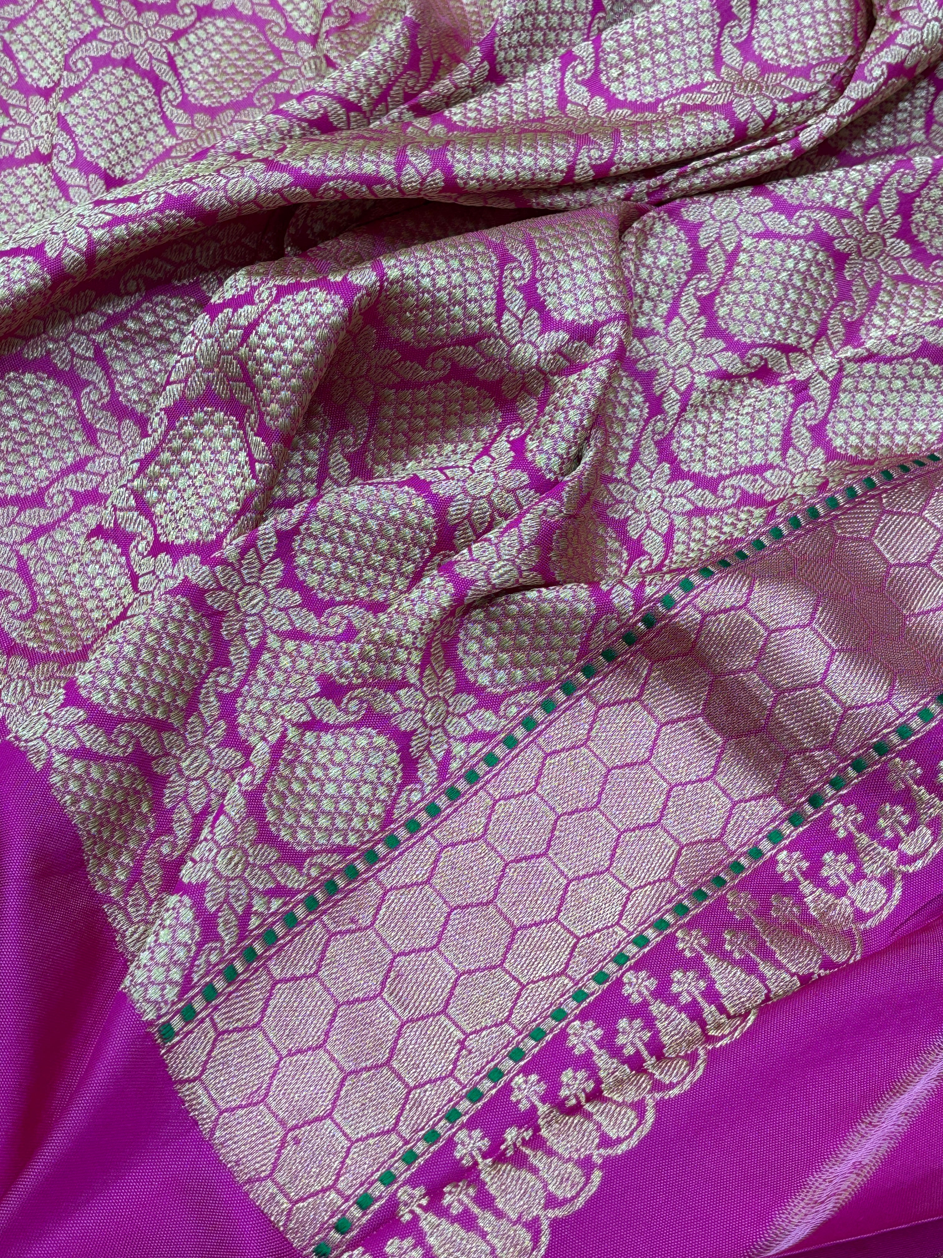 Rani Pink Pure Banarasi Rangkaat Silk Handloom Saree