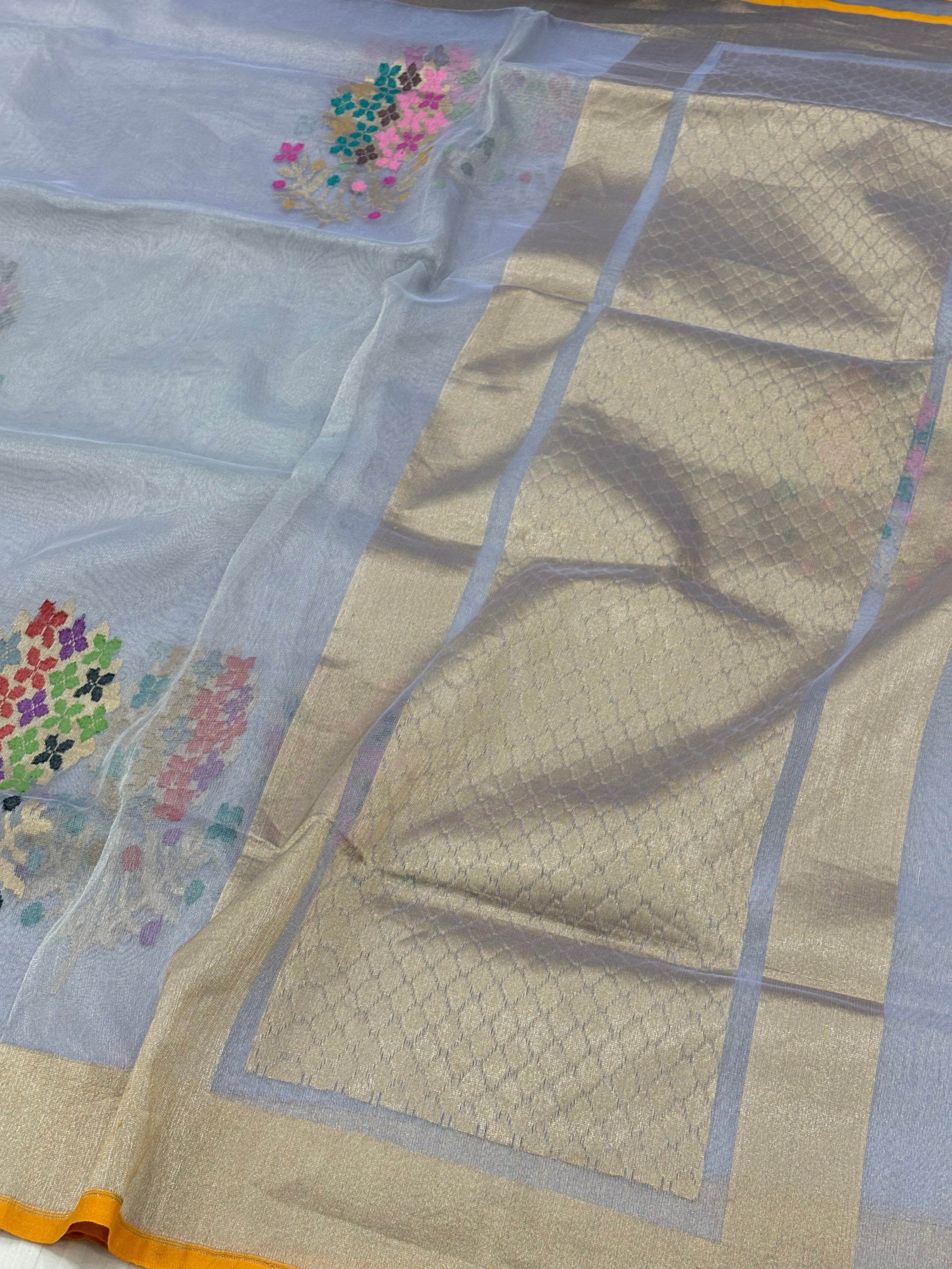 Grey Pure Tissue Banarasi Saree with Meenakari Jamdani Boota