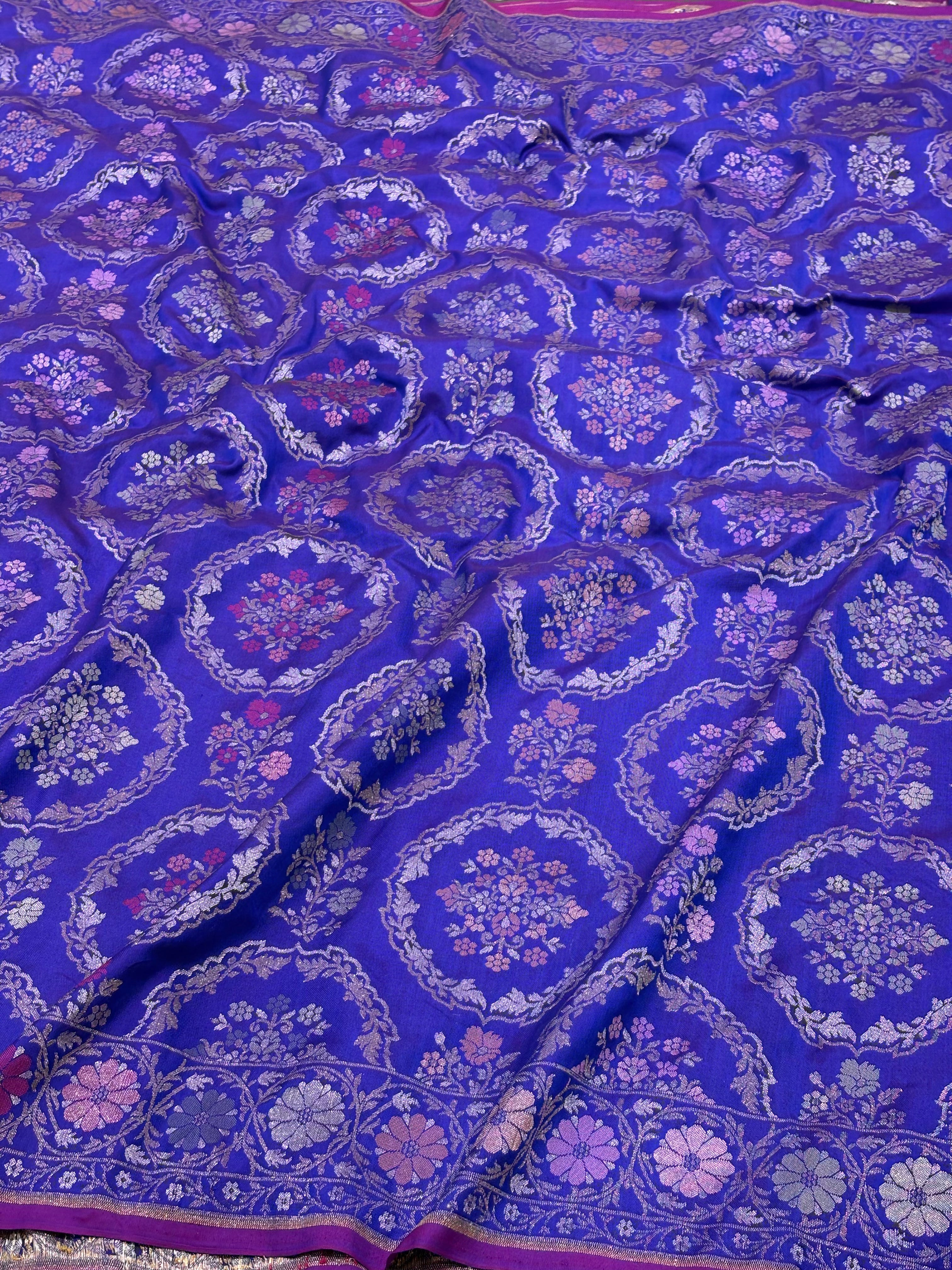 Purple Pure Katan Silk Ektara Jamdani Banarasi Saree with Rupa Sona and Meenakari Work