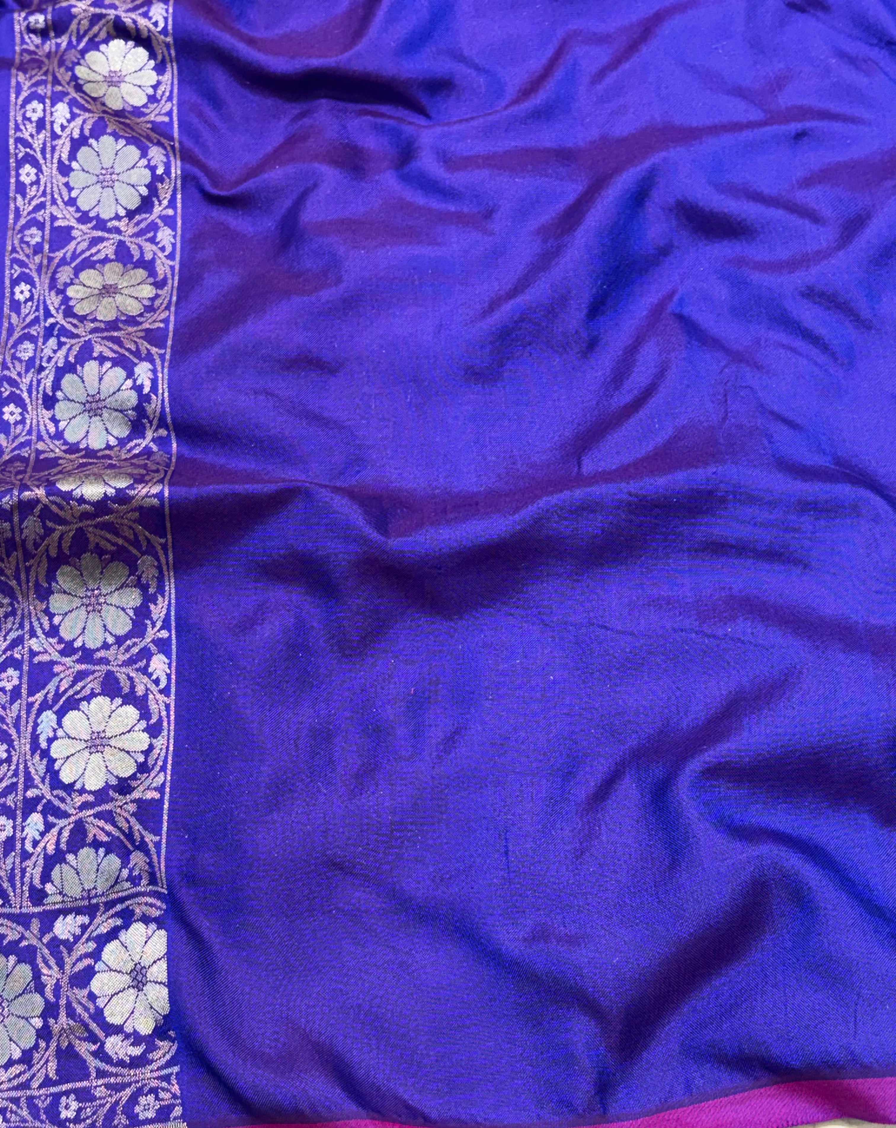 Purple Pure Katan Silk Ektara Jamdani Banarasi Saree with Rupa Sona and Meenakari Work