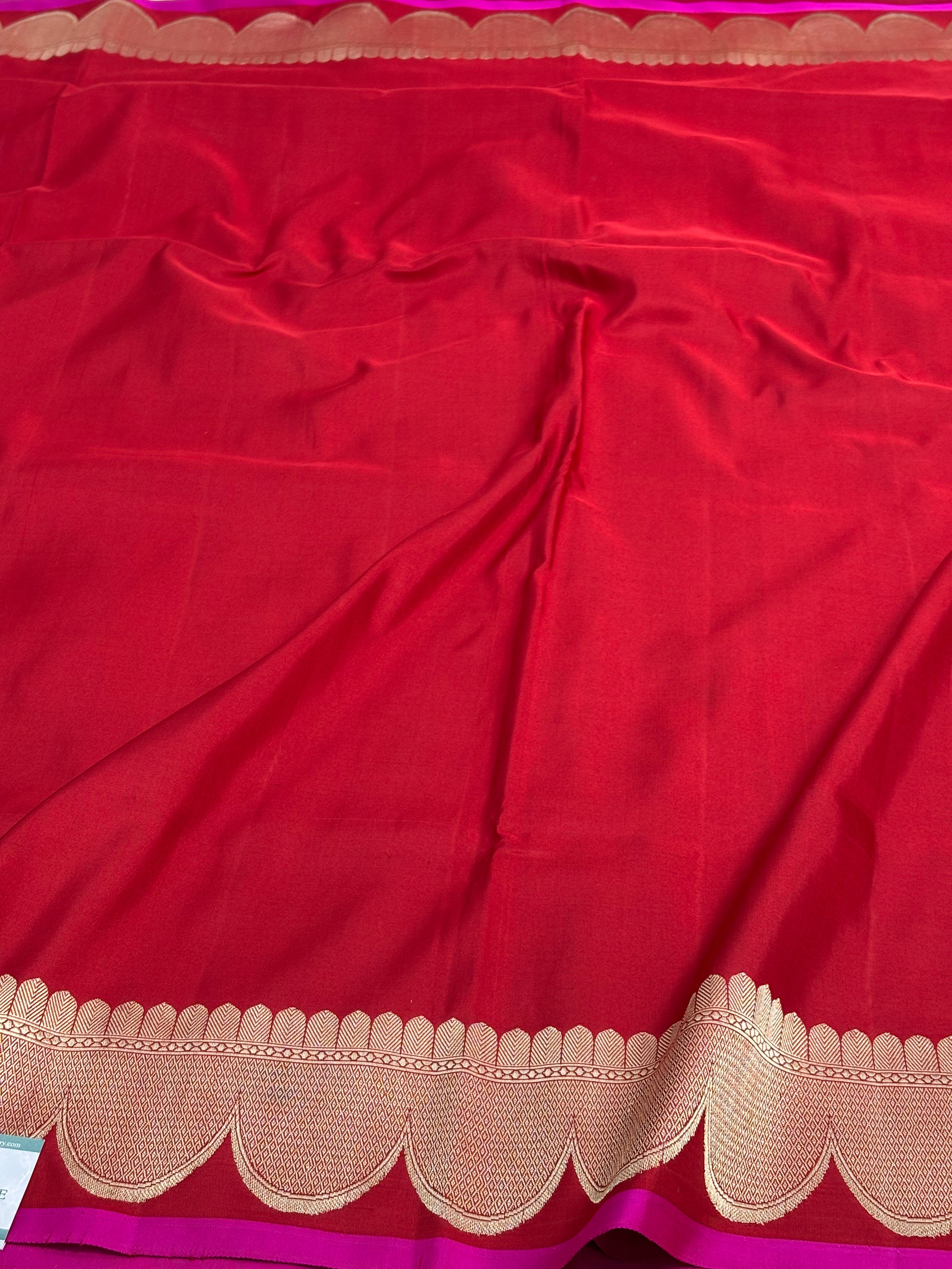 Red Pure Satin Silk Handwoven Banarasi Saree