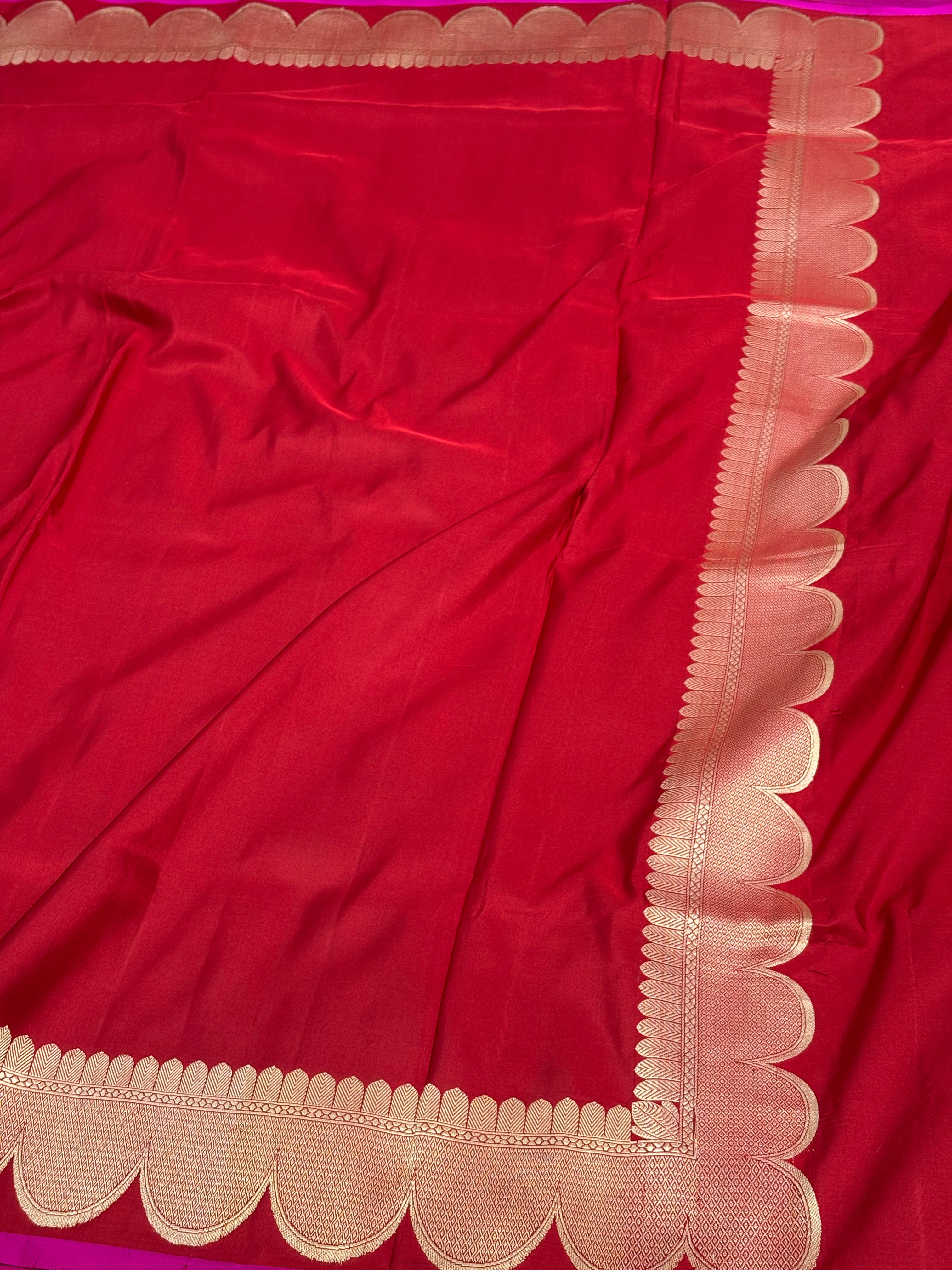 Red Pure Satin Silk Handwoven Banarasi Saree