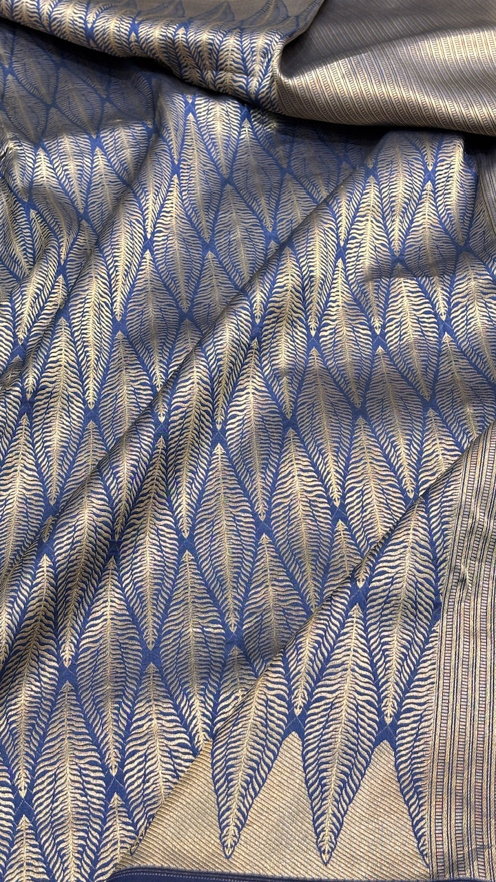 Blue Banarasi Katan Brocade Silk Saree