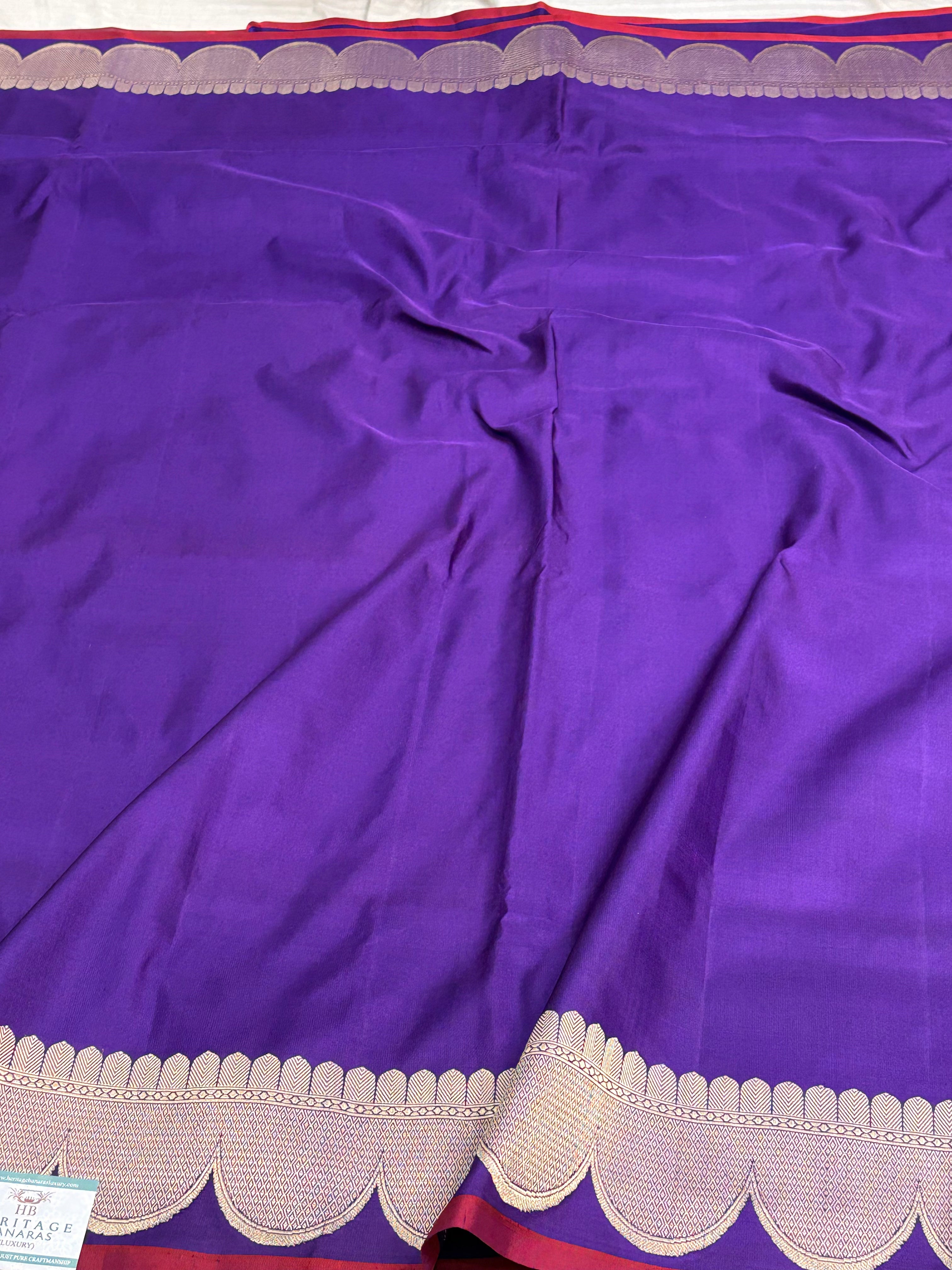 Purple Pure Satin Silk Handwoven Banarasi Saree