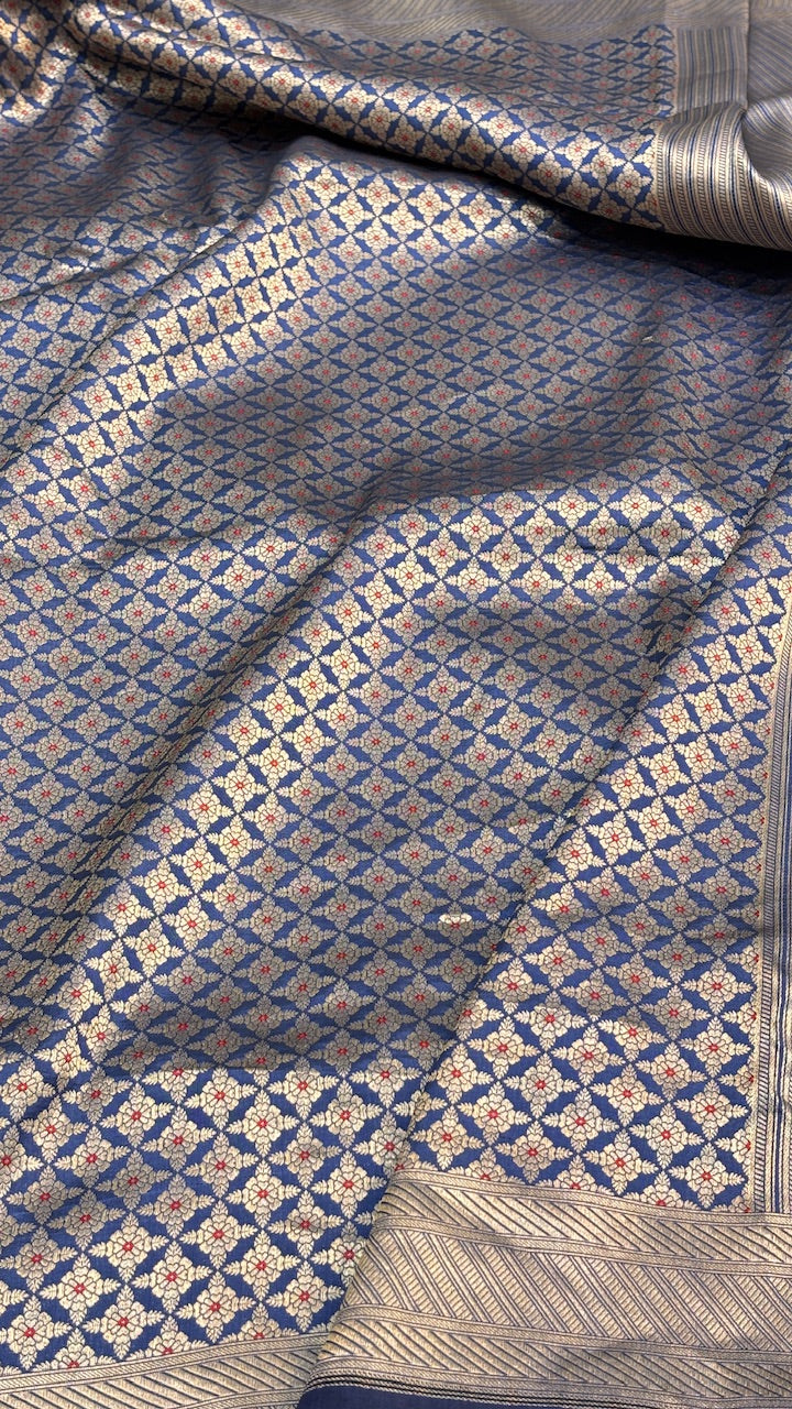 Light Blue Banarasi Katan Brocade Silk Saree