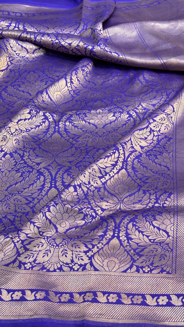 Neon Blue Banarasi Katan Brocade Silk Saree