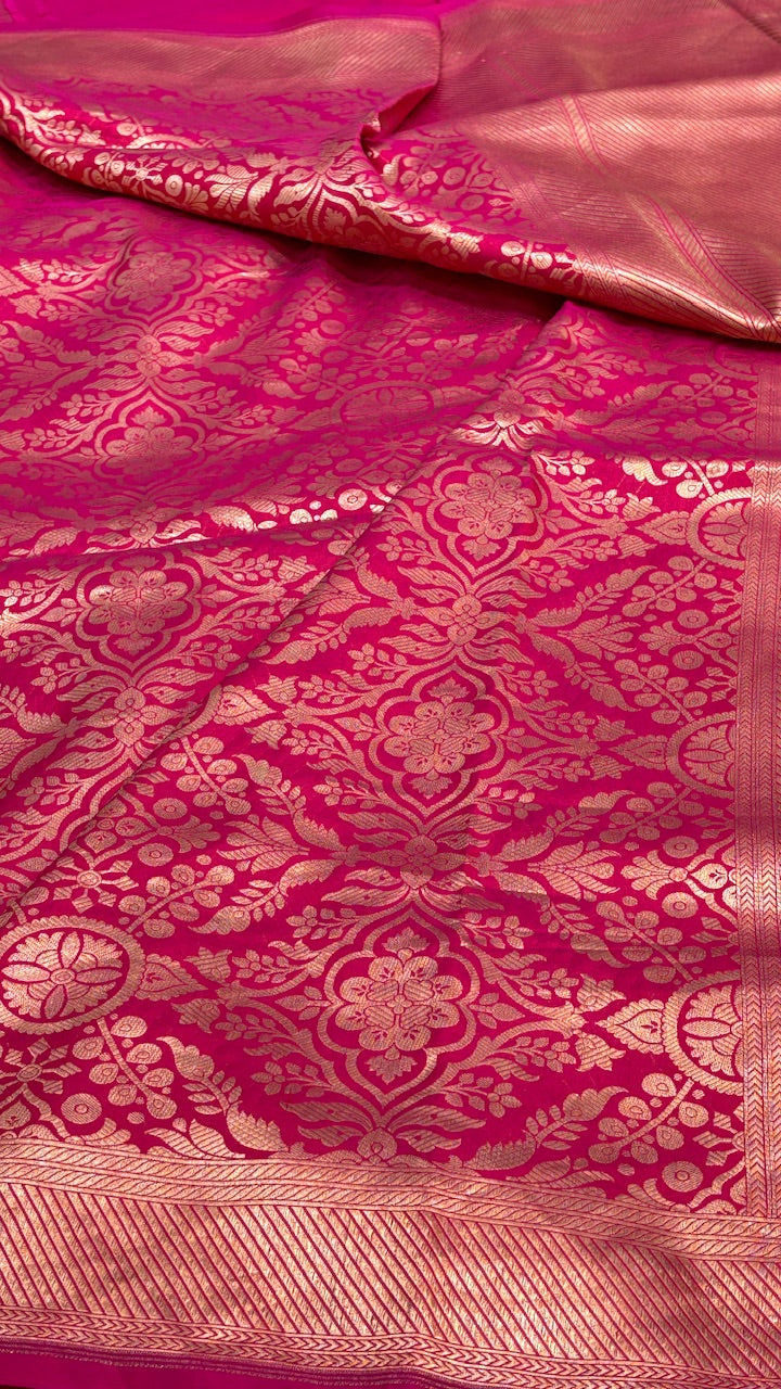 Pink Banarasi Katan Brocade Silk Saree