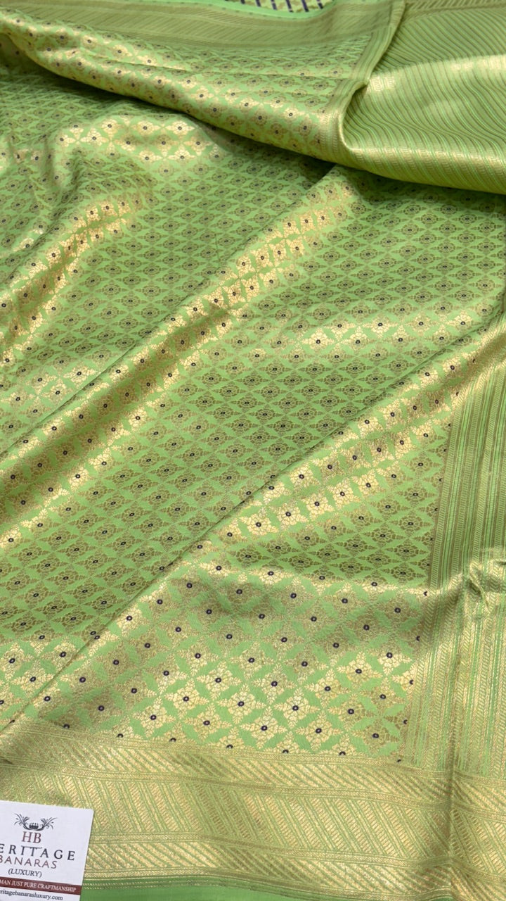 Lime Green Banarasi Brocade Silk Saree